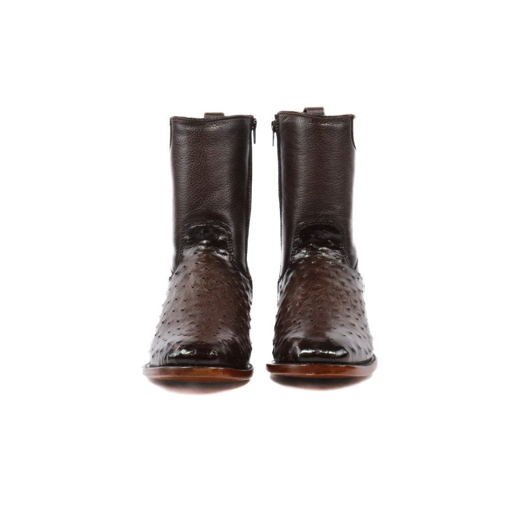 Ostrich Leather French Zipper Ankle Boots