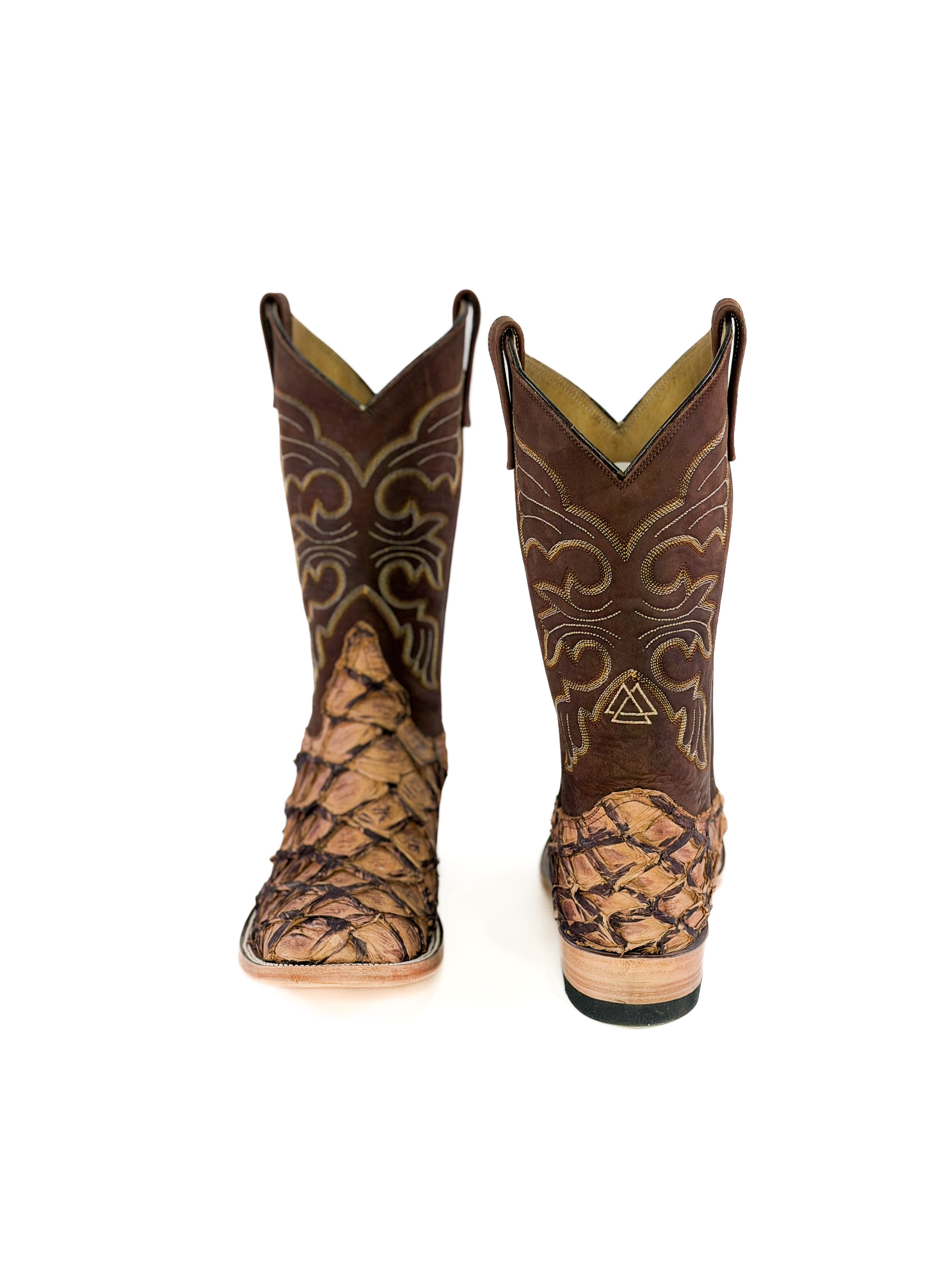 Pirarucu Fish-Terra Boots — angled view of handmade pirarucu boots