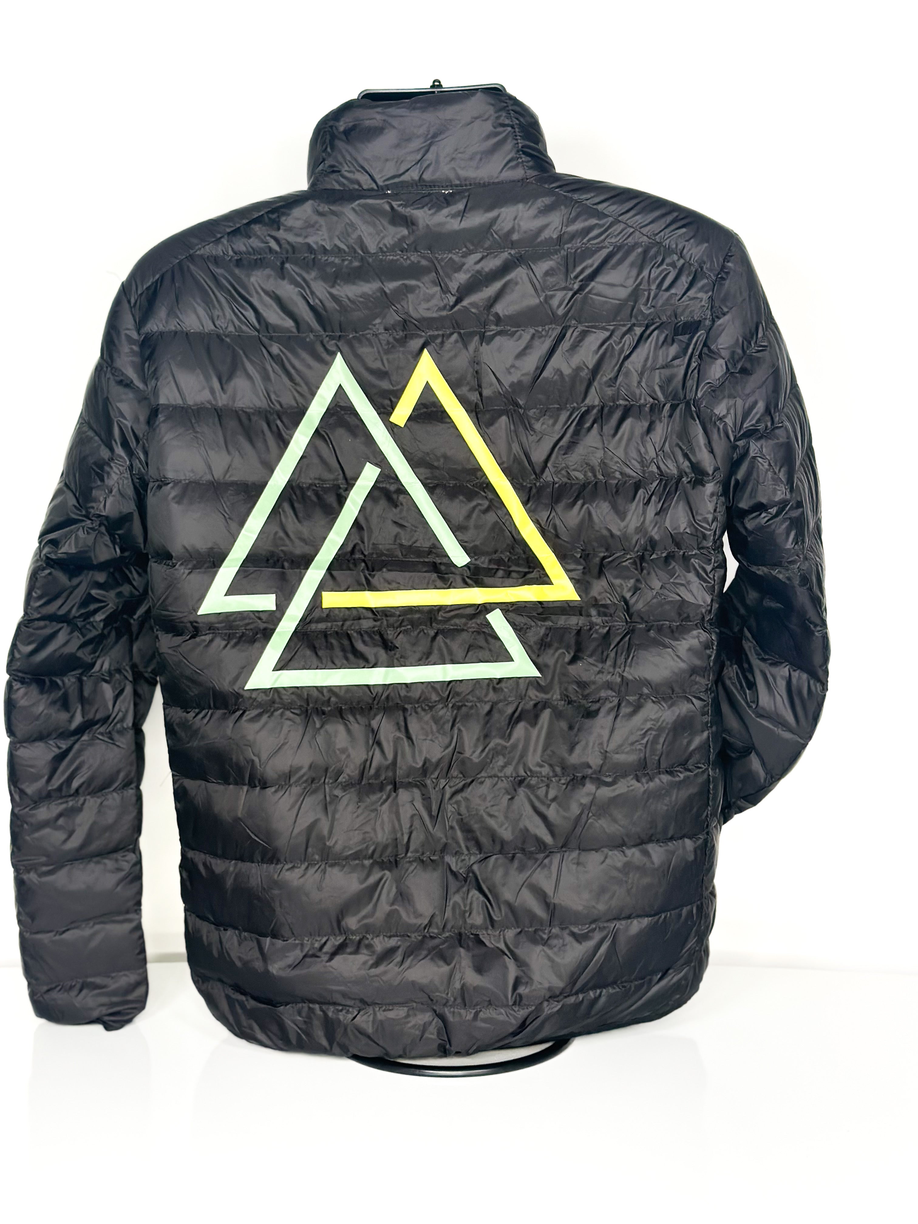 Mens Puffer Jacket — leather detail