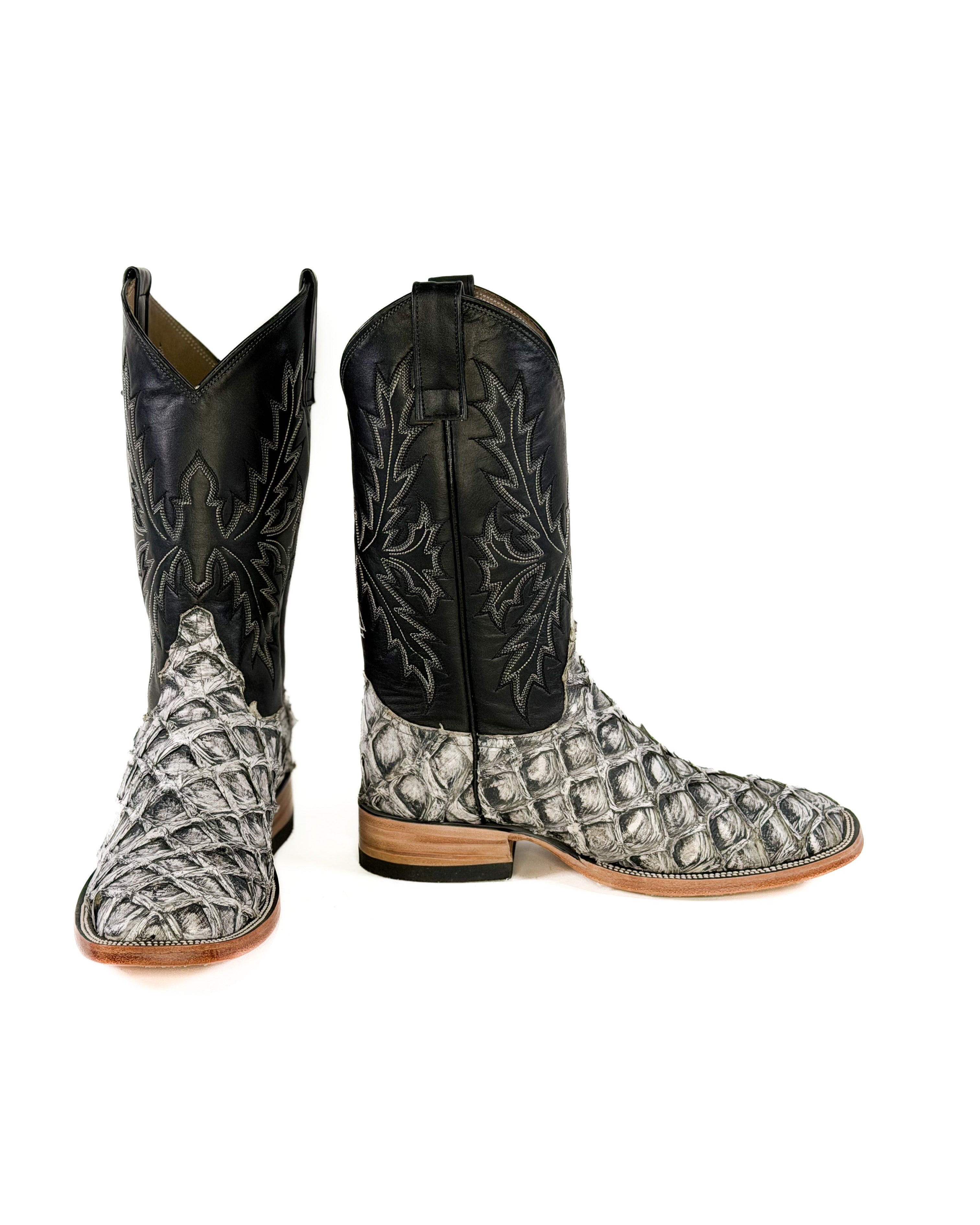 Pirarucu Fish-Web Gray Boots — profile view of handmade pirarucu boots