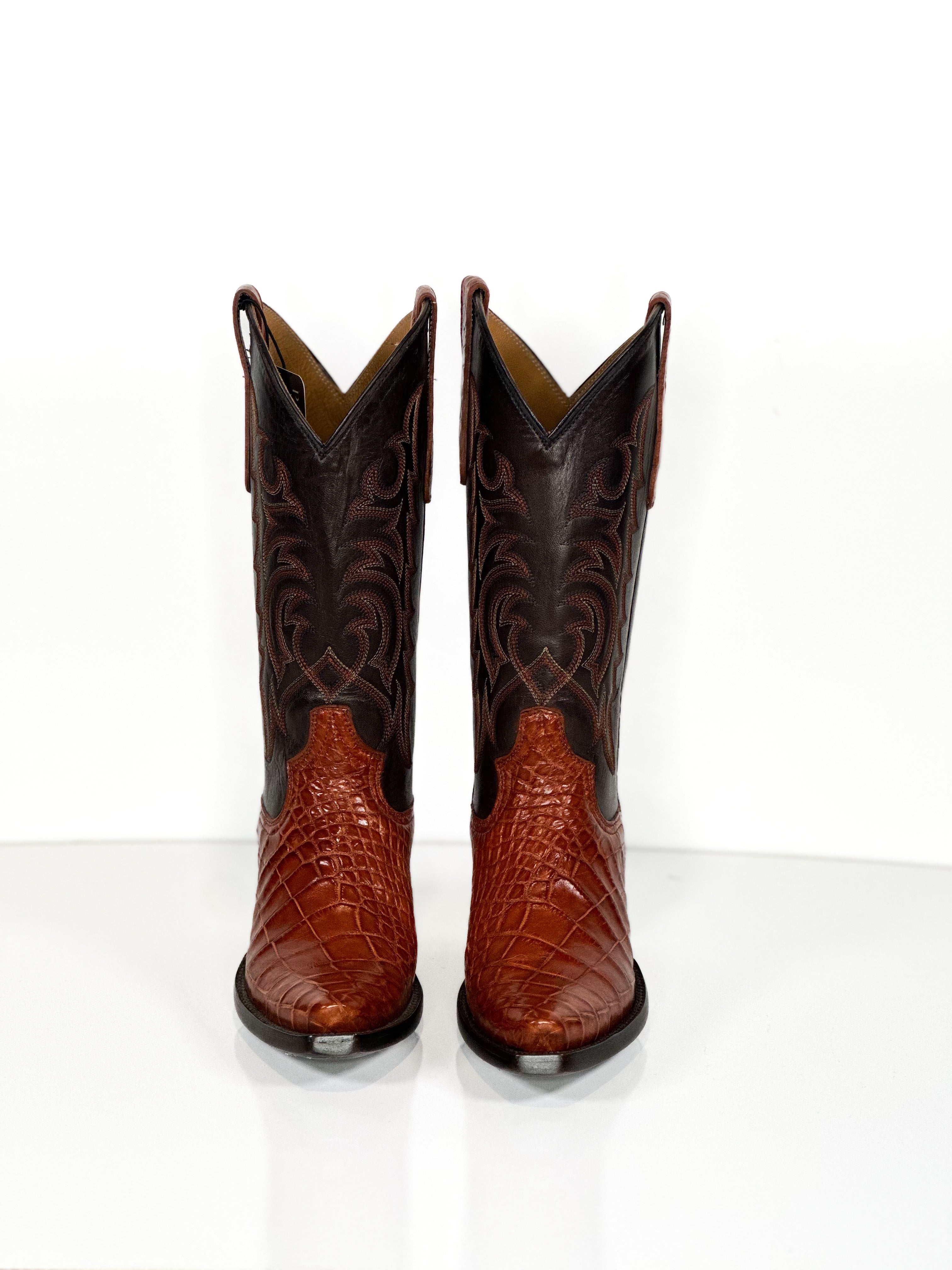 Amber Gator Boots — side view of handmade alligator boots