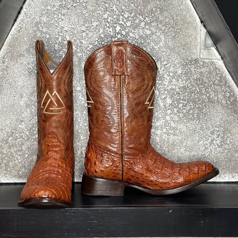 Caramel Croc Boots — side view of handmade western boots