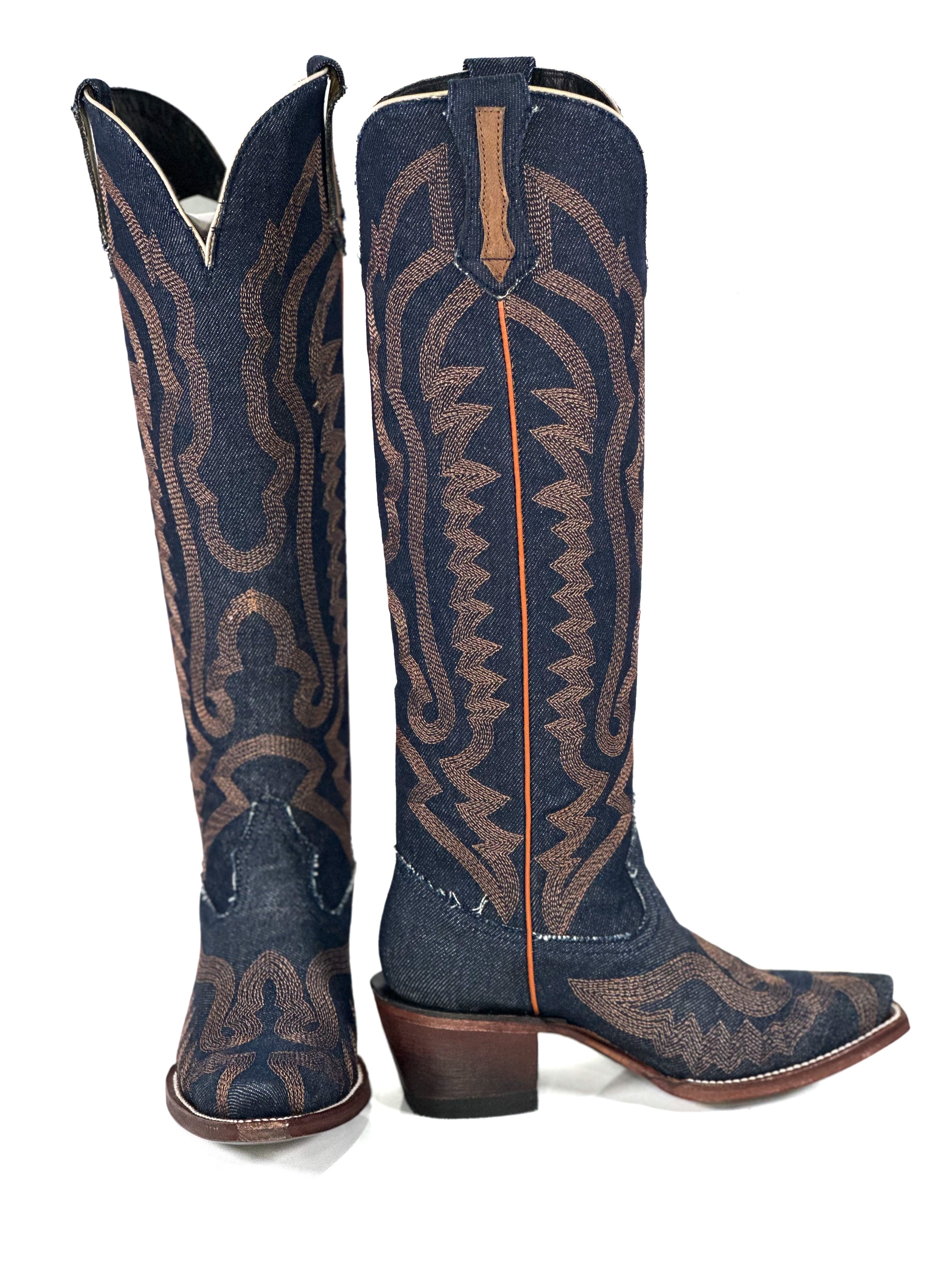 Mariana denim Boots — detail shot of handmade western boots