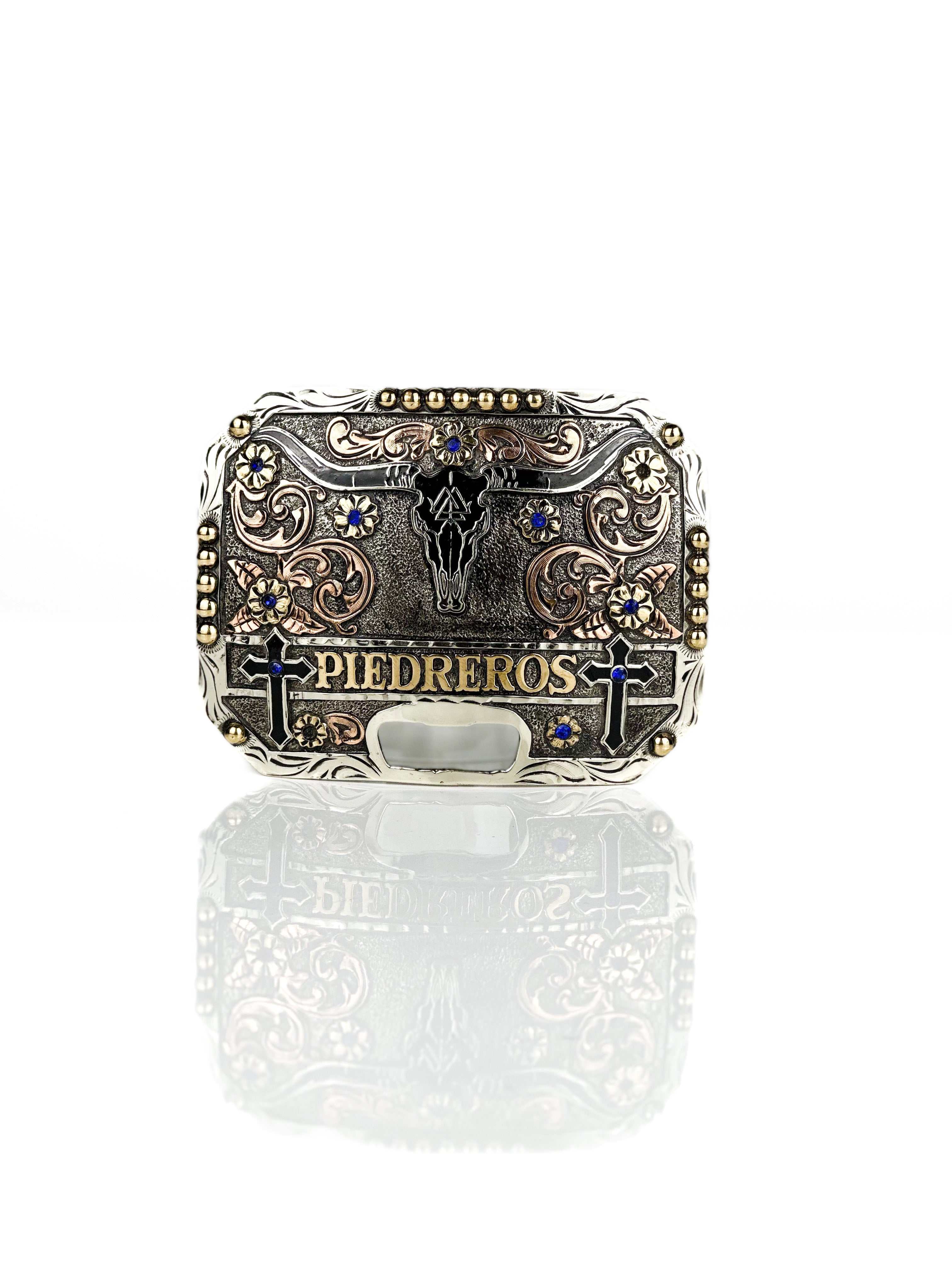 LONGHORN BLUE BUCKLE — Cuadra Piedreros western belt buckle