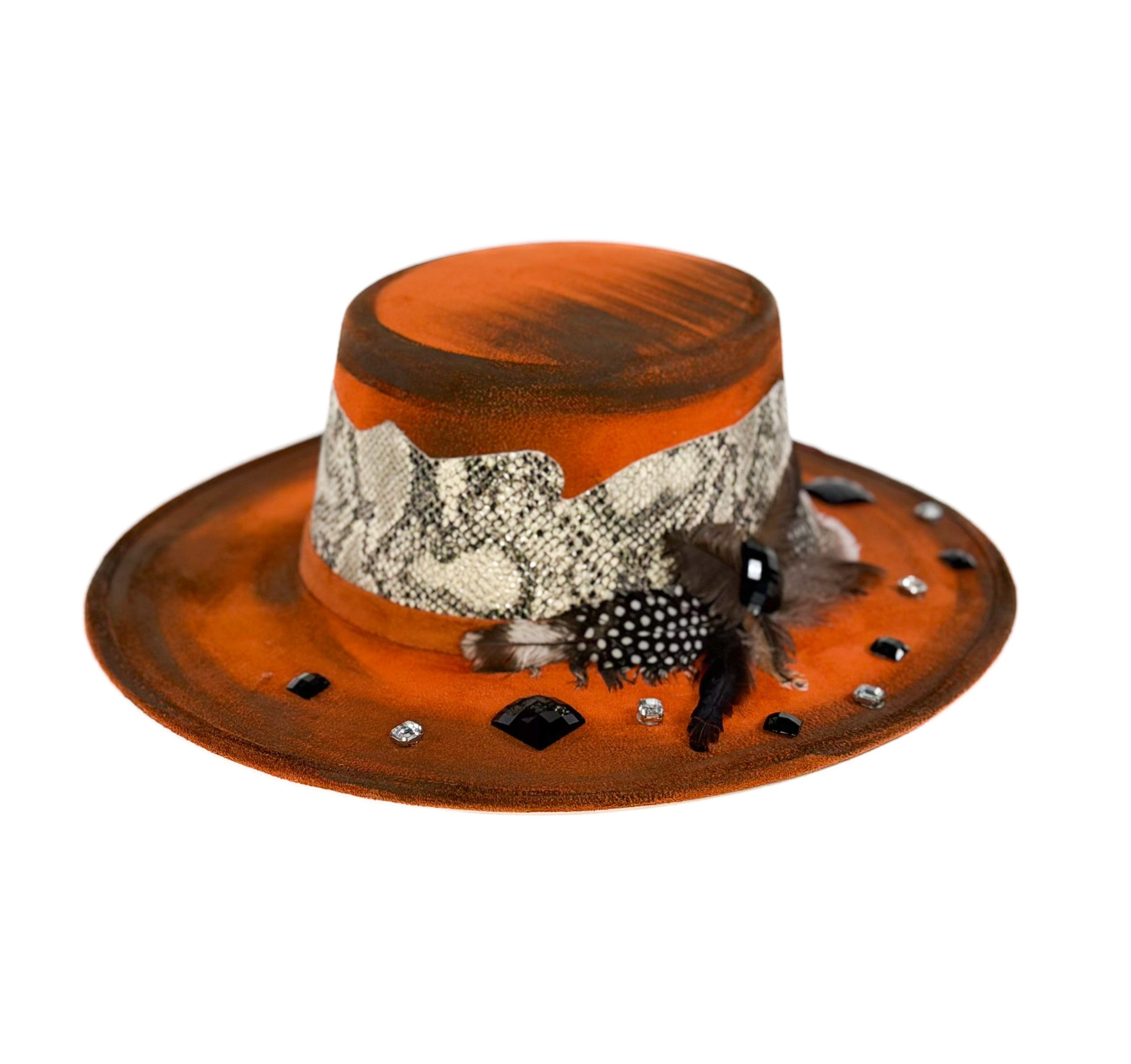 Orange Snake’s Hat — side view of Cuadra Piedreros cap