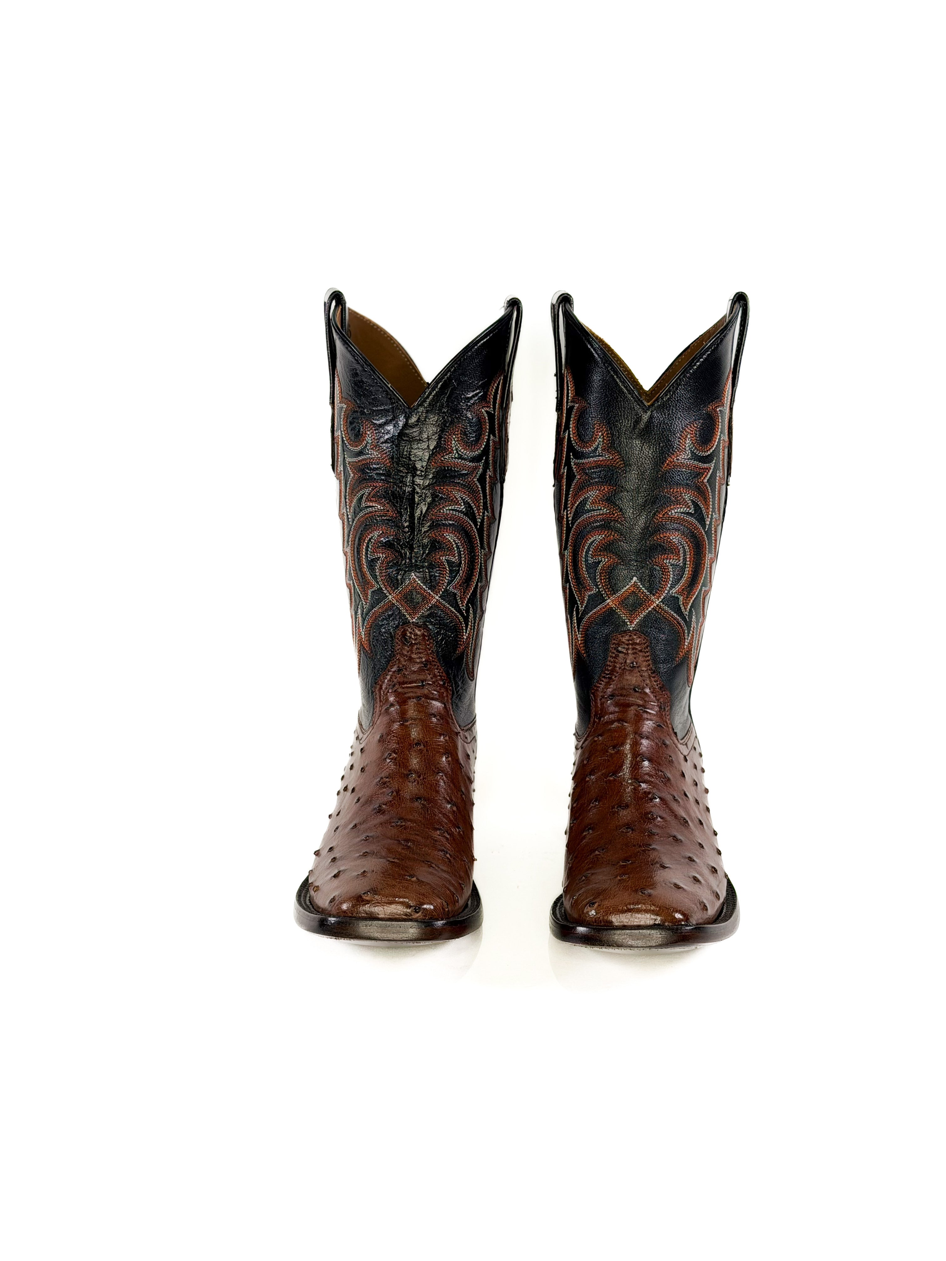 Ostrich Square Toe Boot — side view of handmade ostrich boots