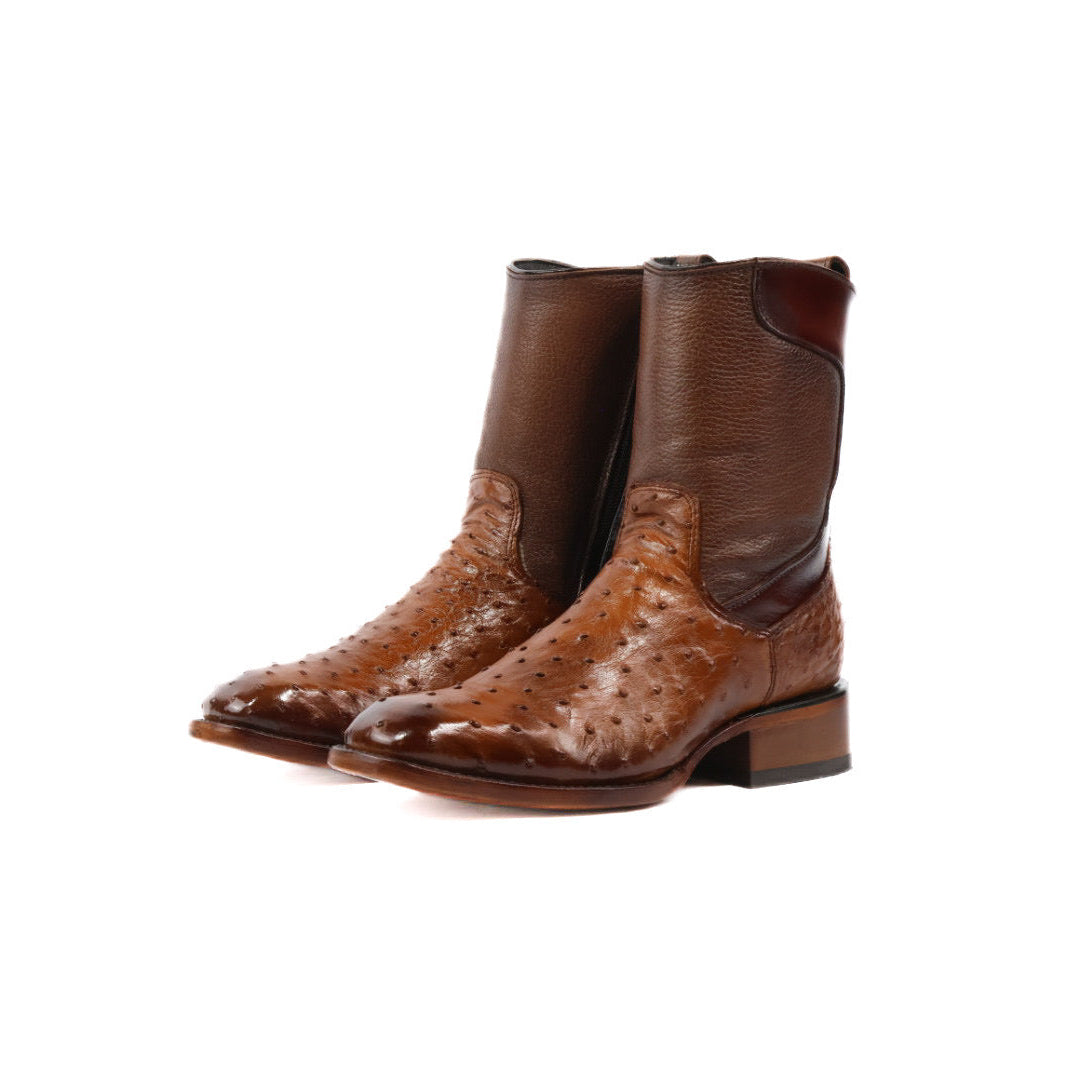 Ostrich Leather French Zipper Ankle Boots
