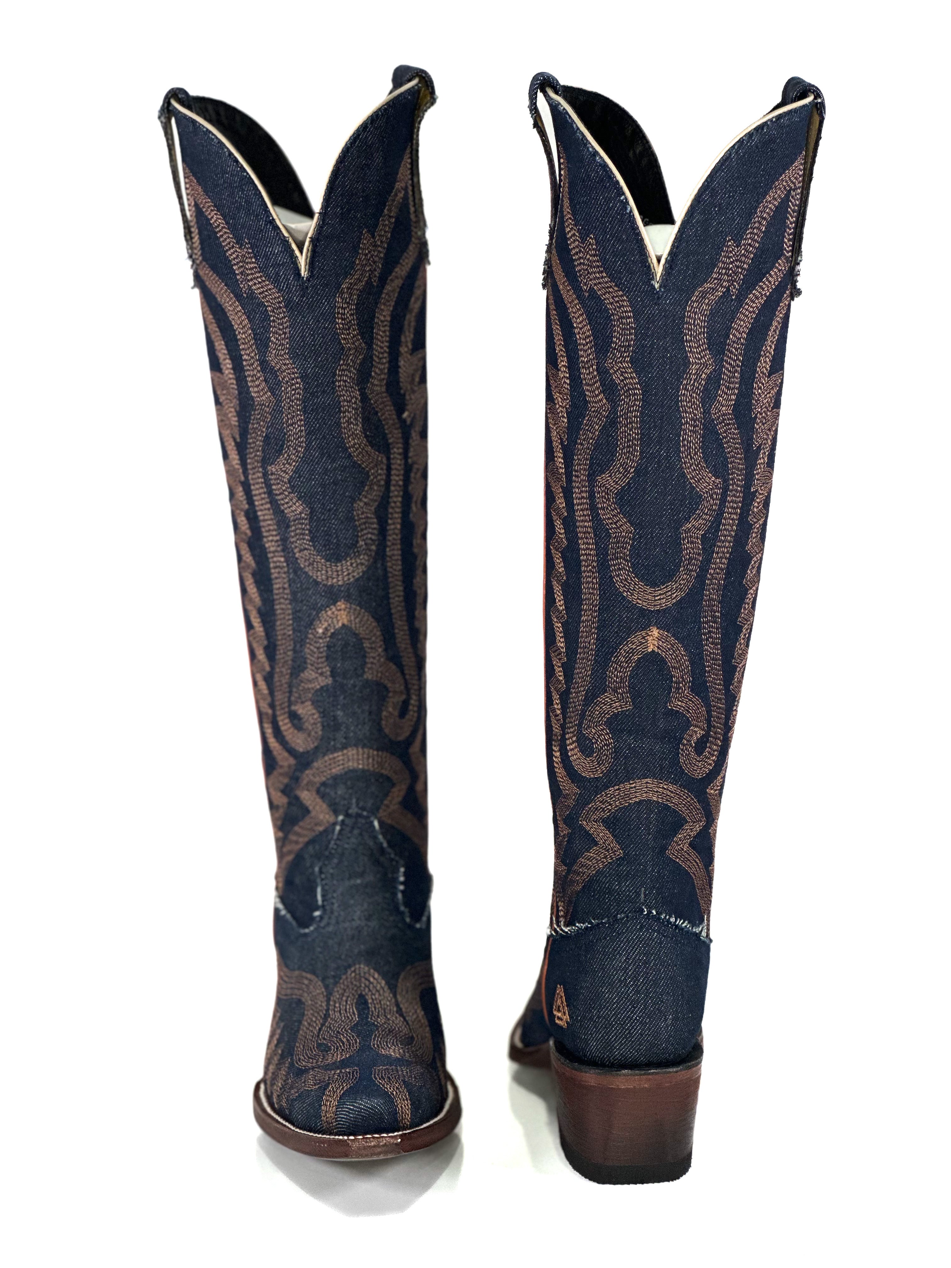 Mariana denim Boots — angled view of handmade western boots
