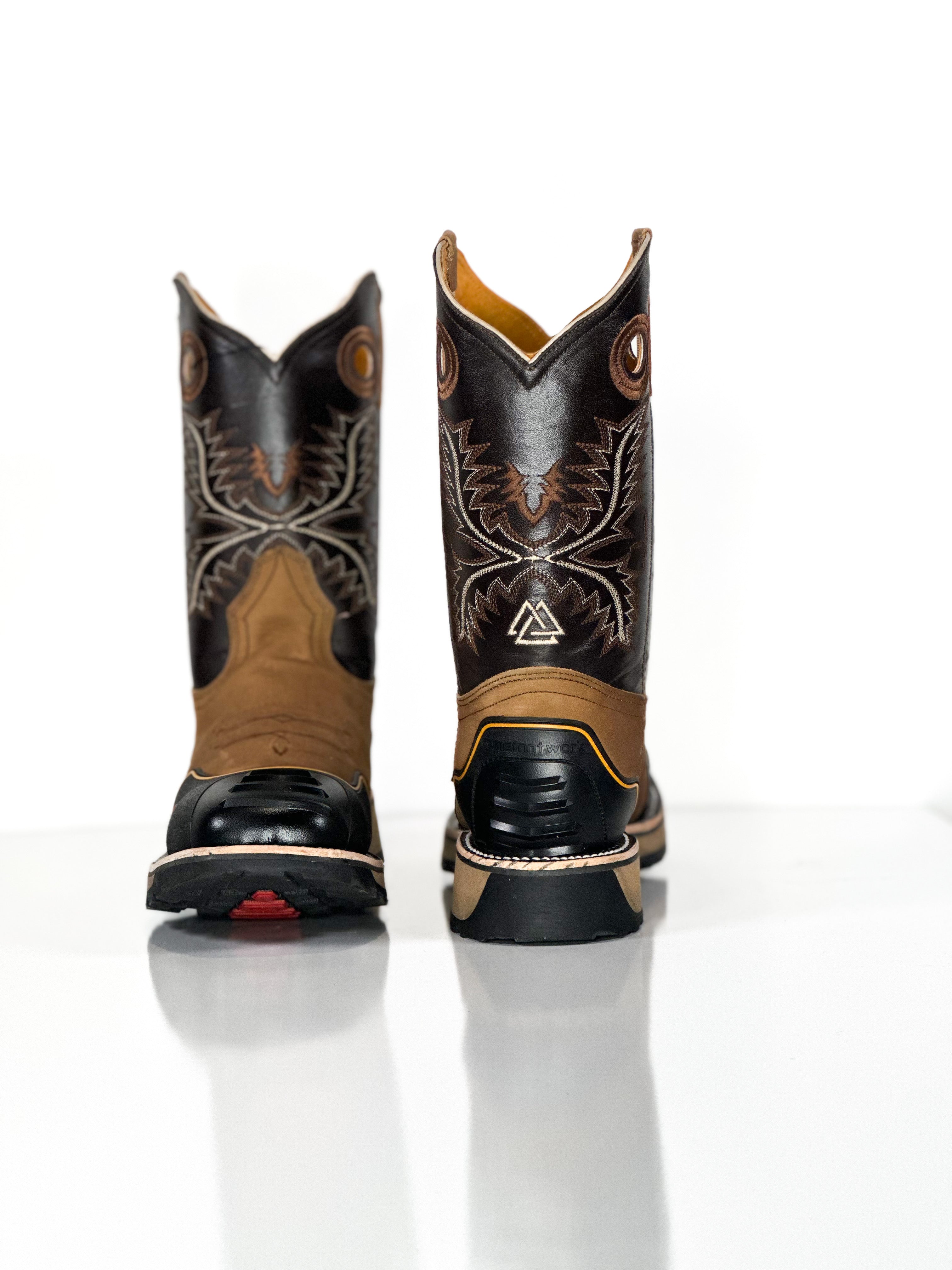 Composite toe Work Boot-Tabaco — angled view of handmade western boots