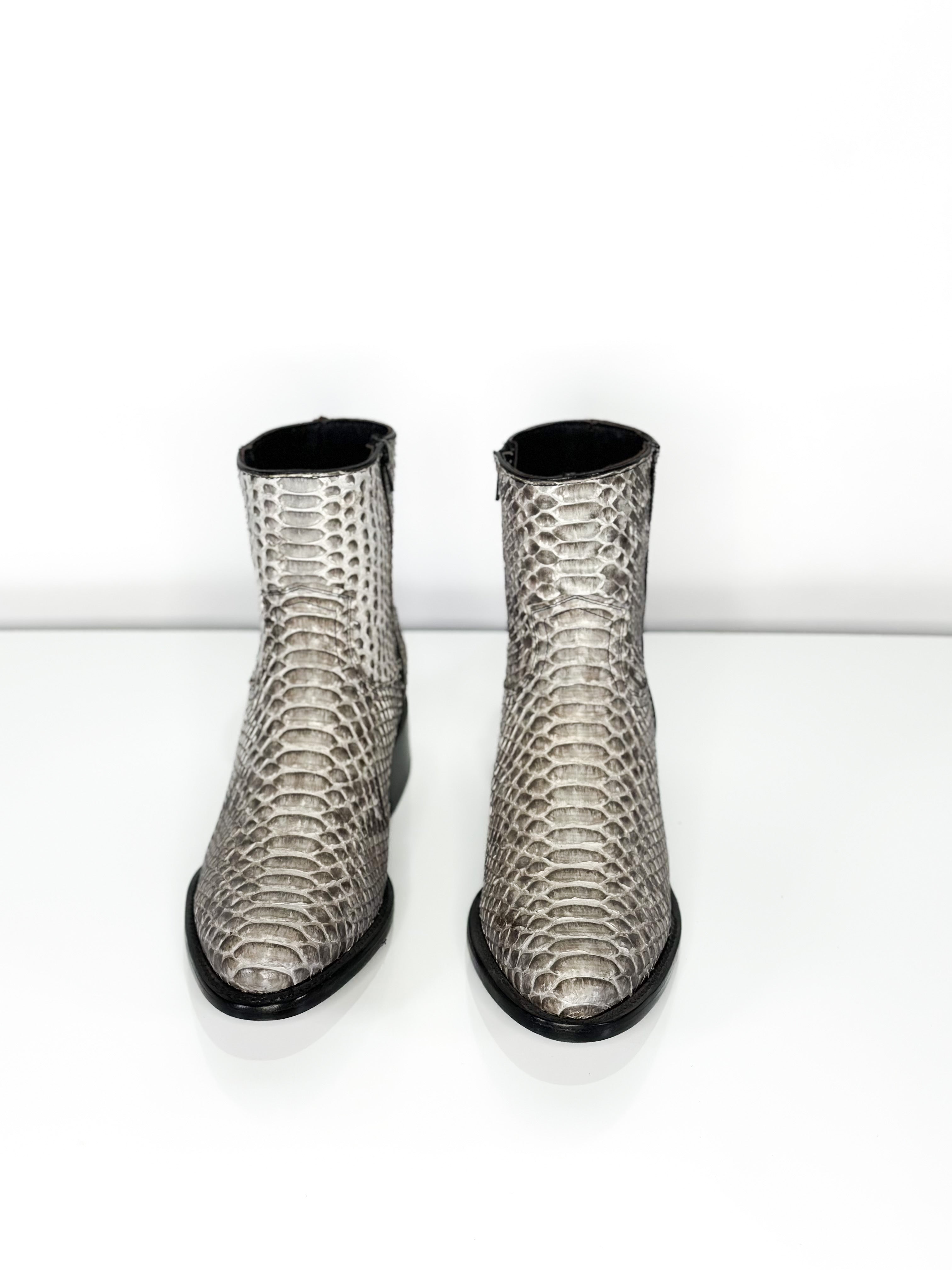 Jake Python Boots — side view of handmade python boots