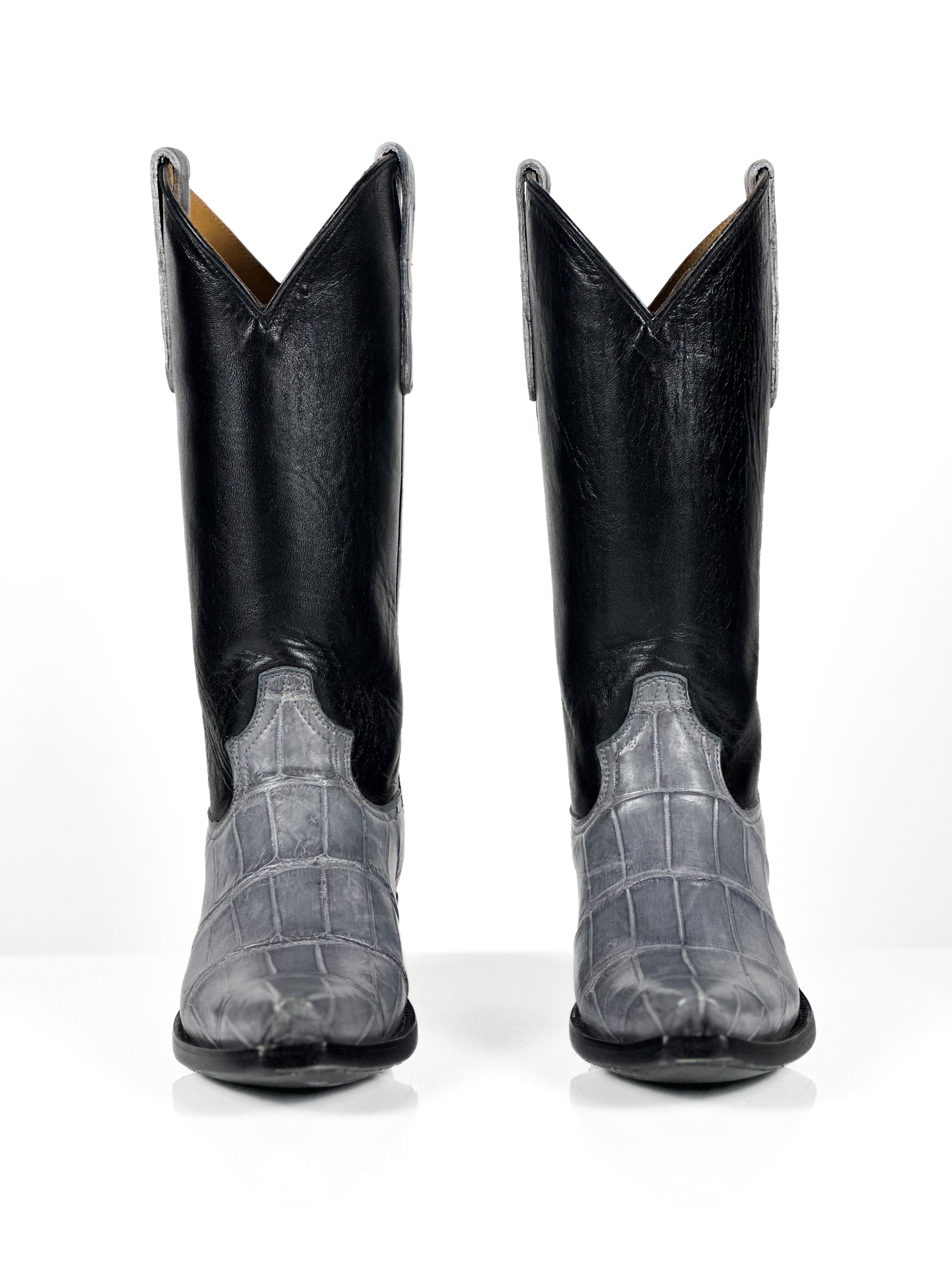 Silver Gator Boots — side view of handmade alligator boots