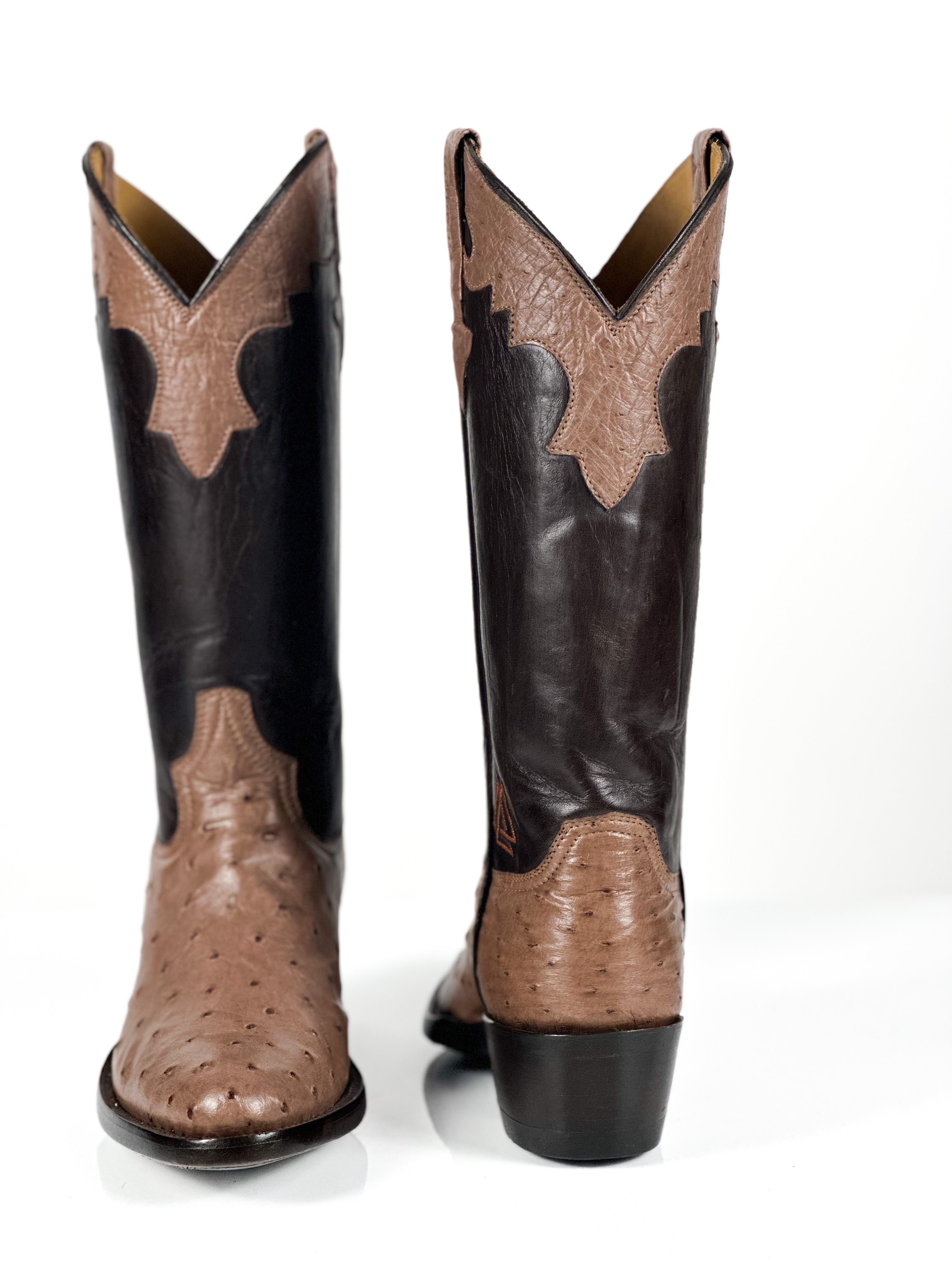 Ostrich- Abalone Boot — angled view of handmade ostrich boots