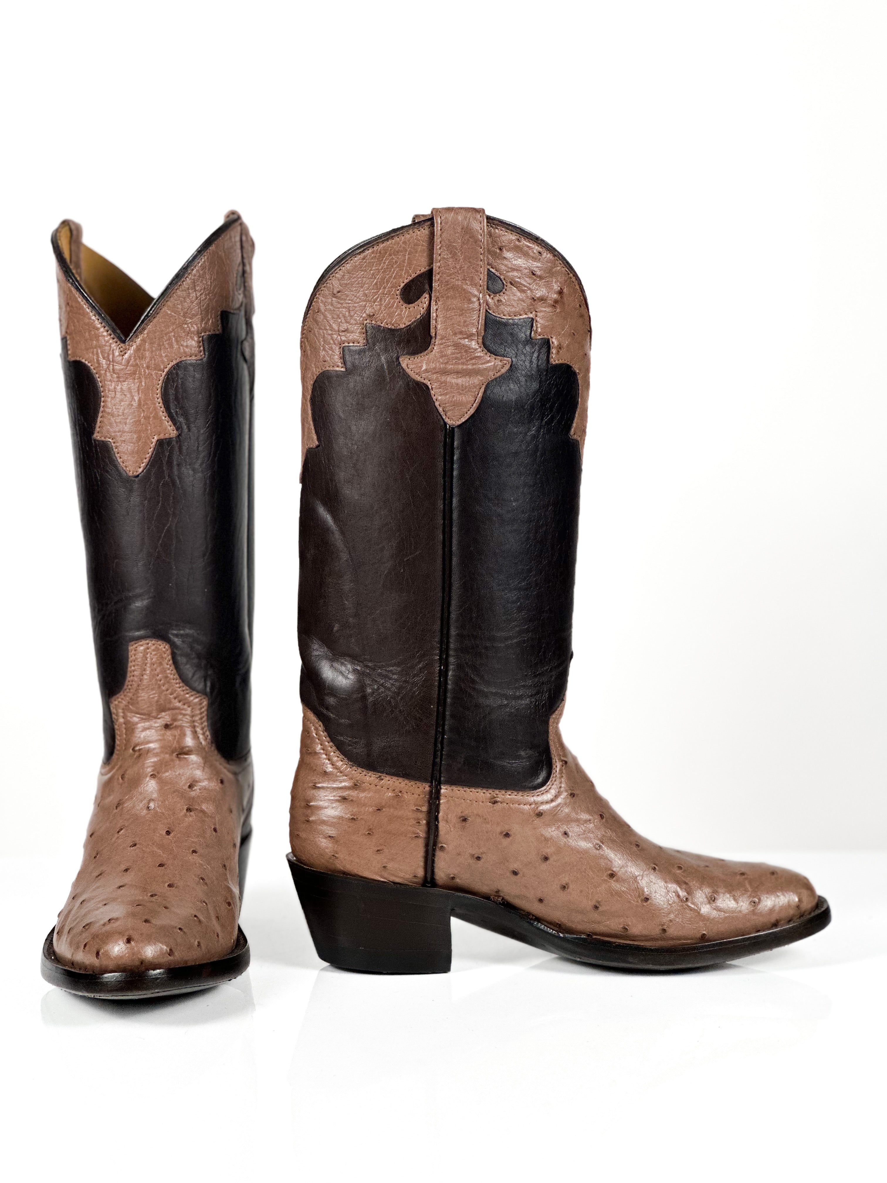 Ostrich- Abalone Boot — detail shot of handmade ostrich boots