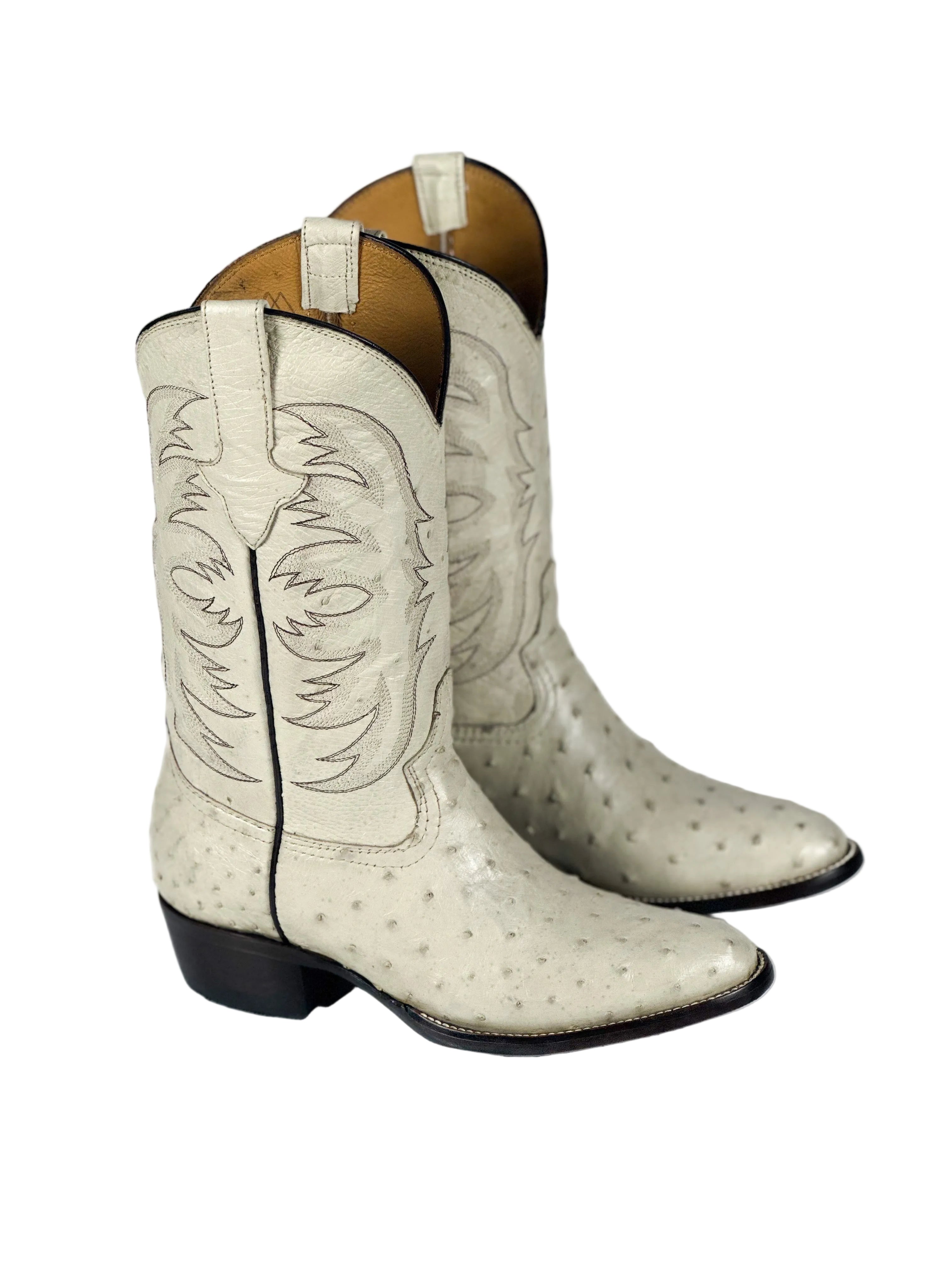 Off-White Ostrich Boots — handmade ostrich boots by Cuadra Piedreros