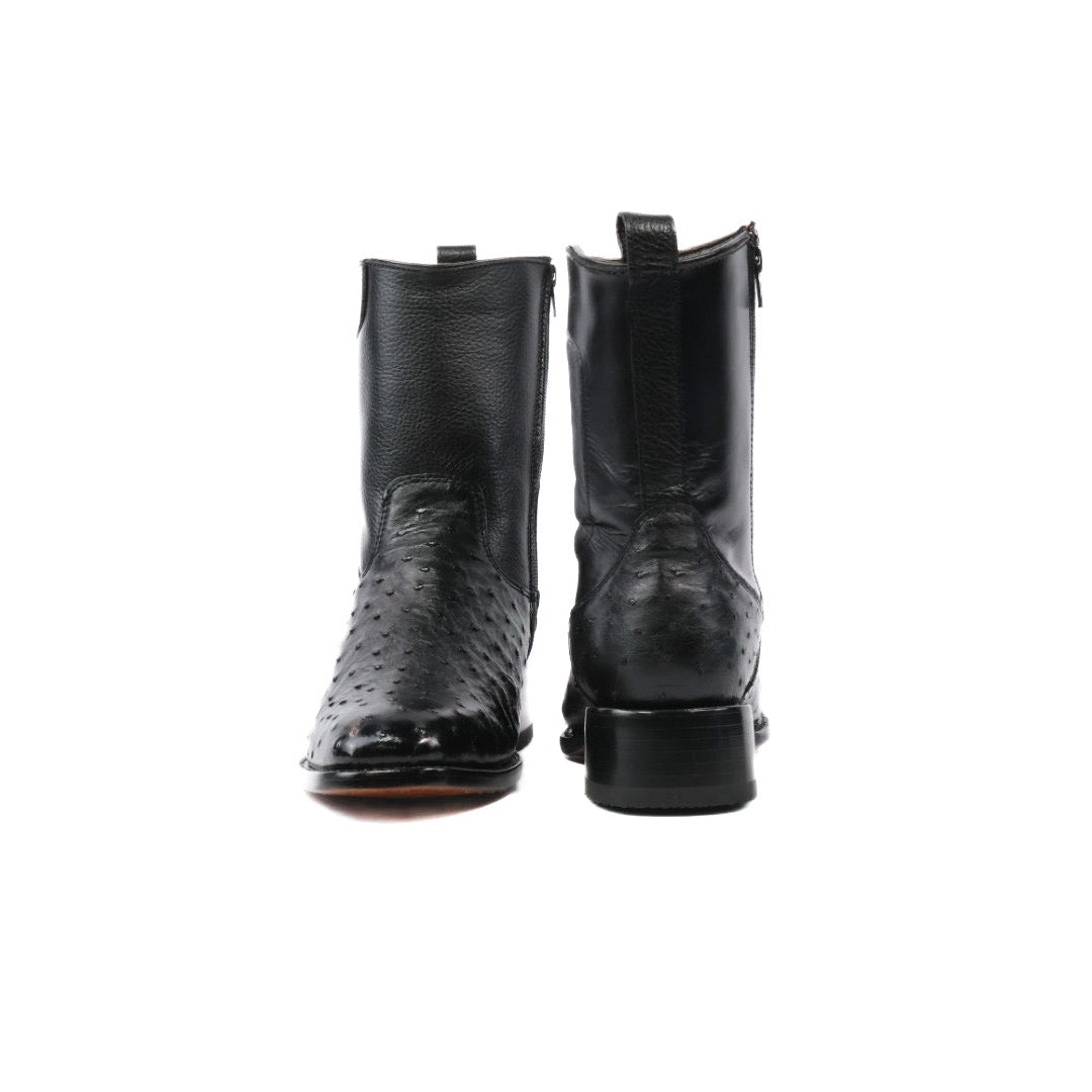 Ostrich Leather French Zipper Ankle Boots