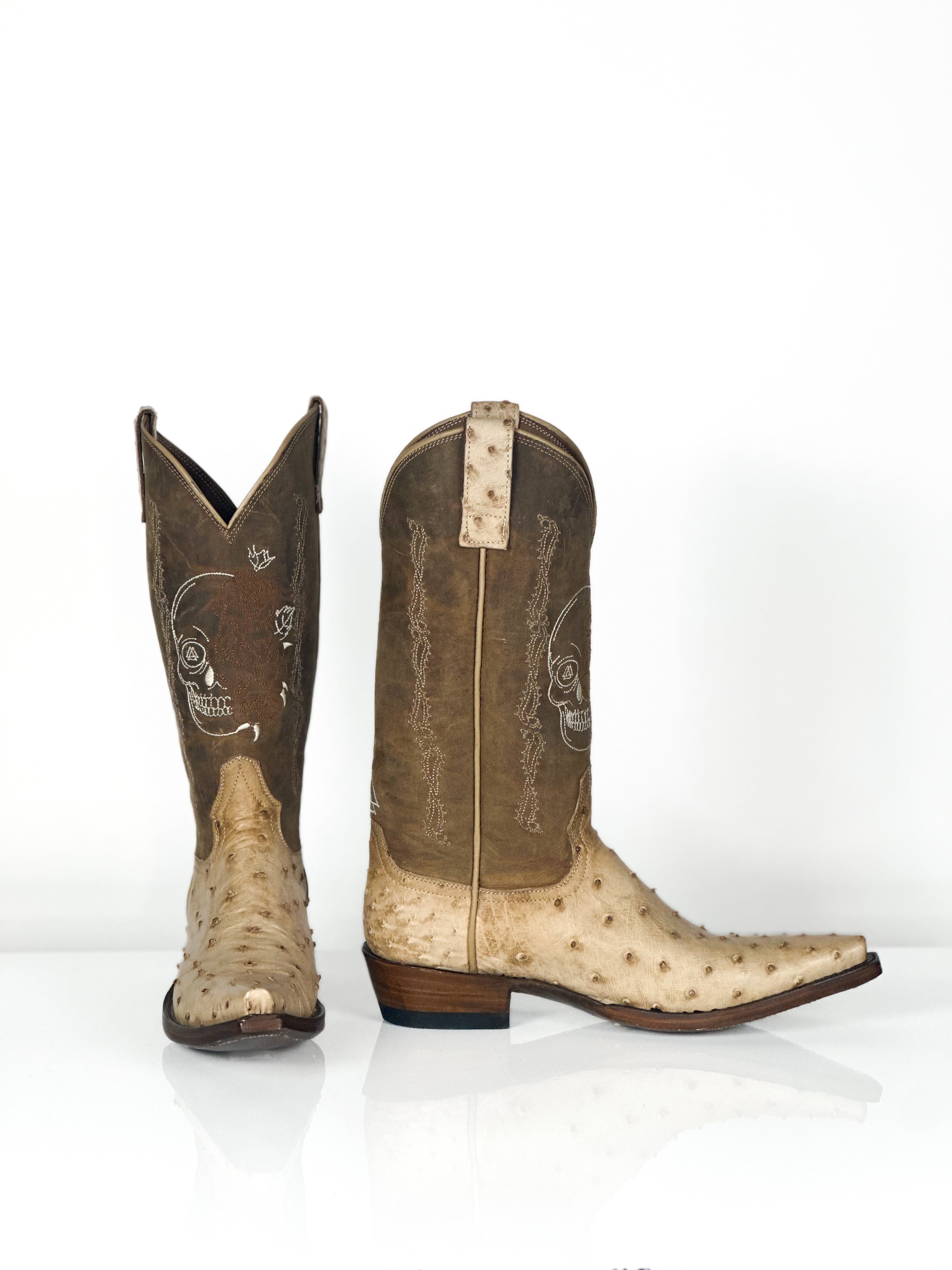 Monroe Ostrich Boots — detail shot of handmade ostrich boots