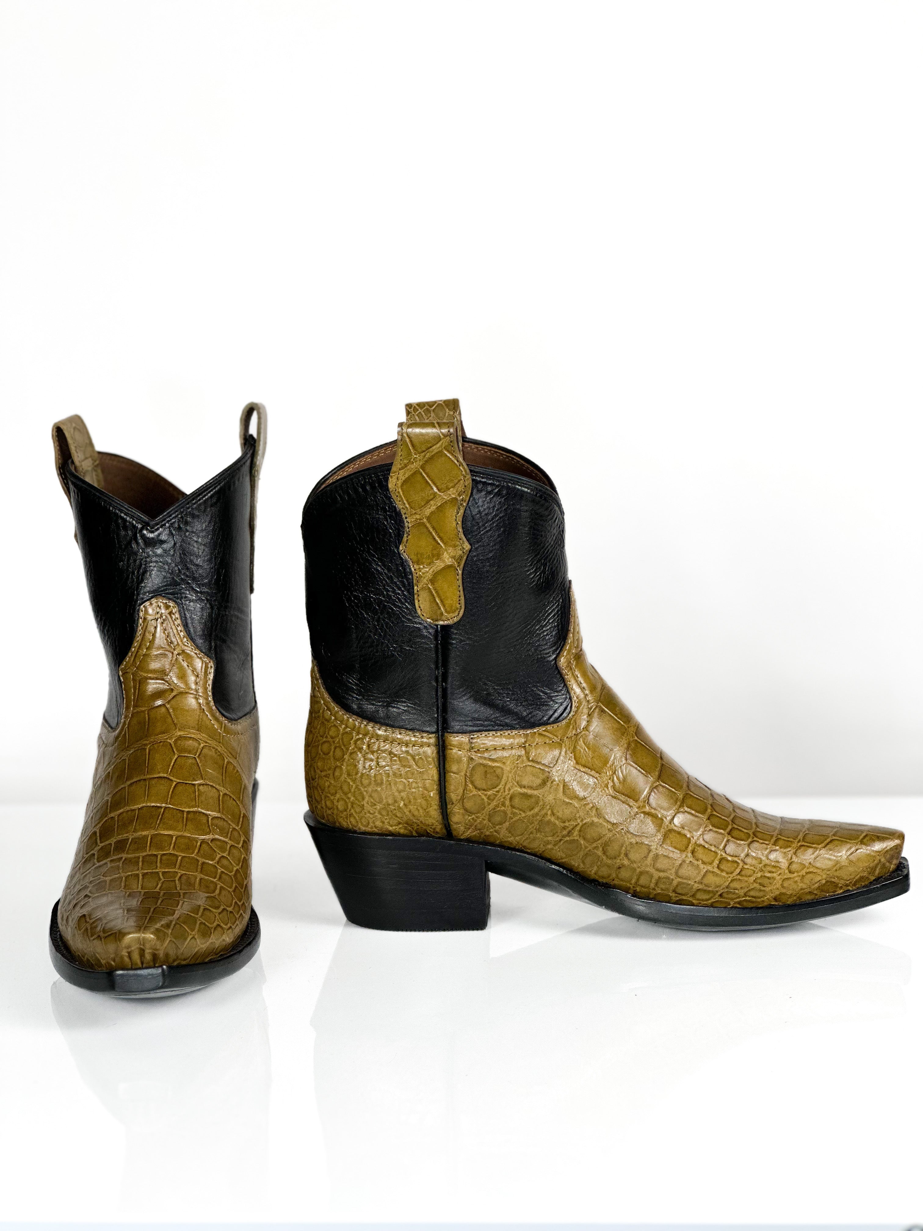 Women’s Gator Bootie - Lux — detail shot of handmade alligator boots