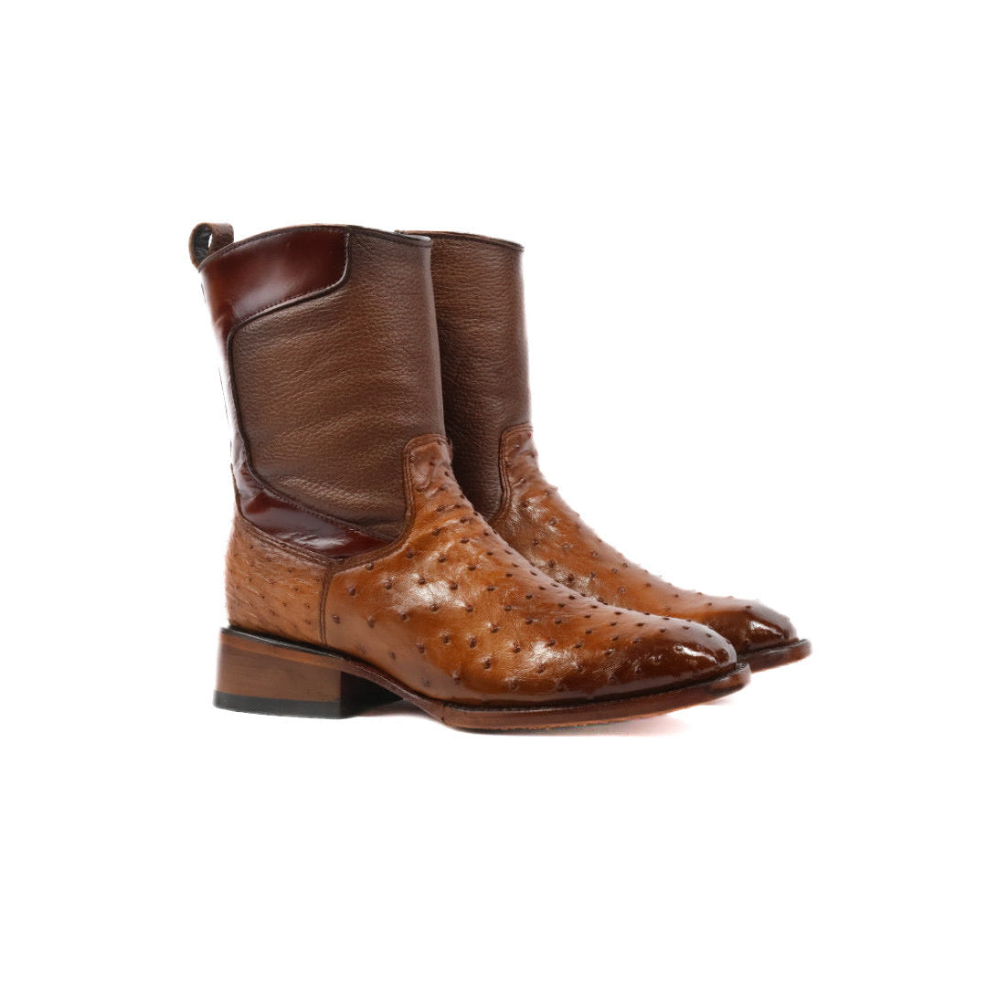 Ostrich Leather French Zipper Ankle Boots