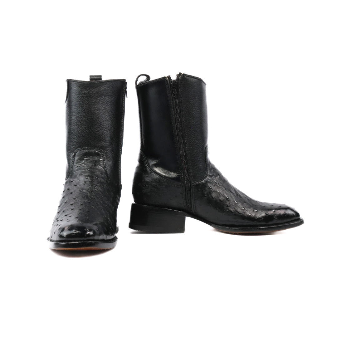 Ostrich Leather French Zipper Ankle Boots