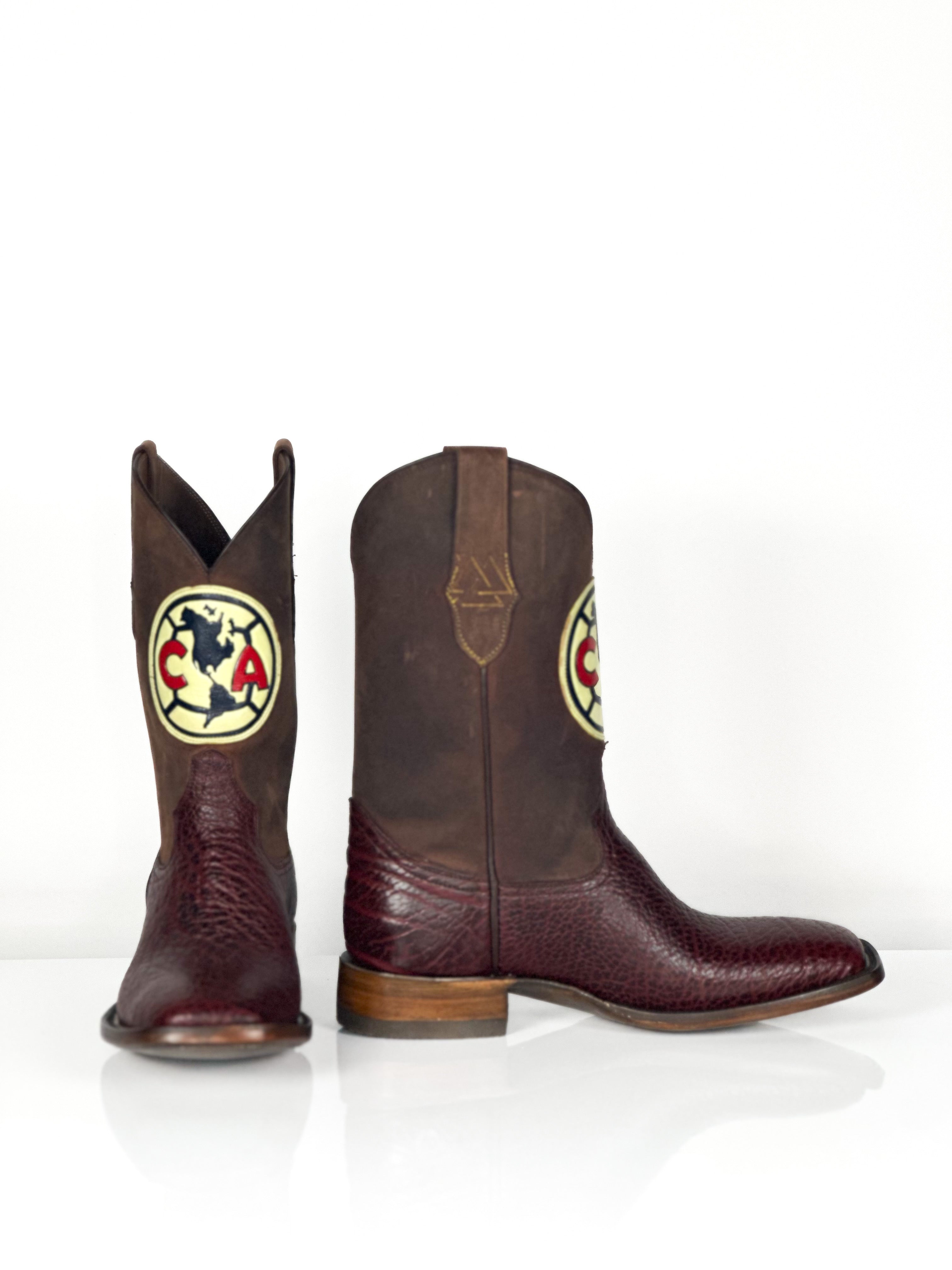 Team Boot — leather detail of handmade western boots