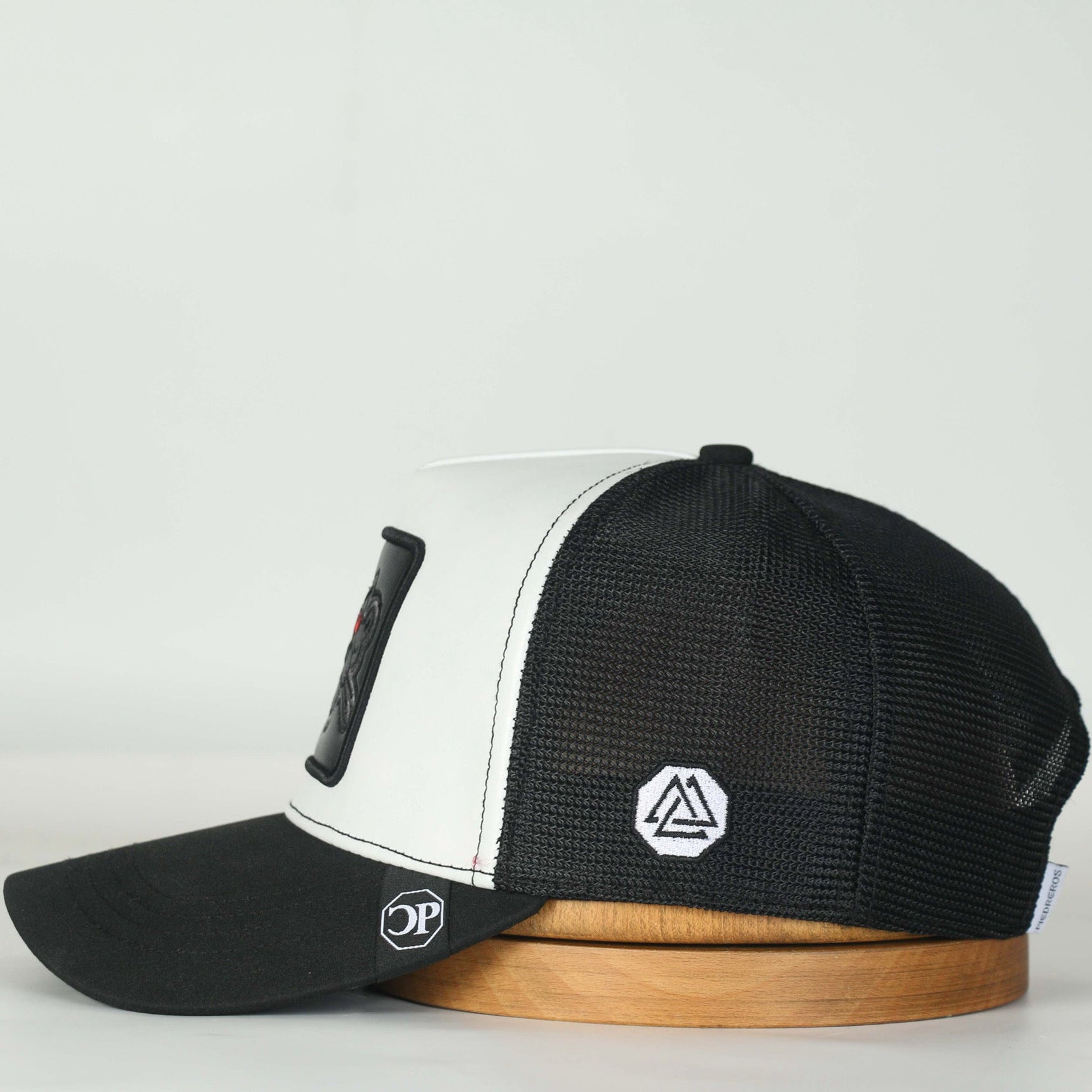Leather Caps — leather detail of Cuadra Piedreros cap