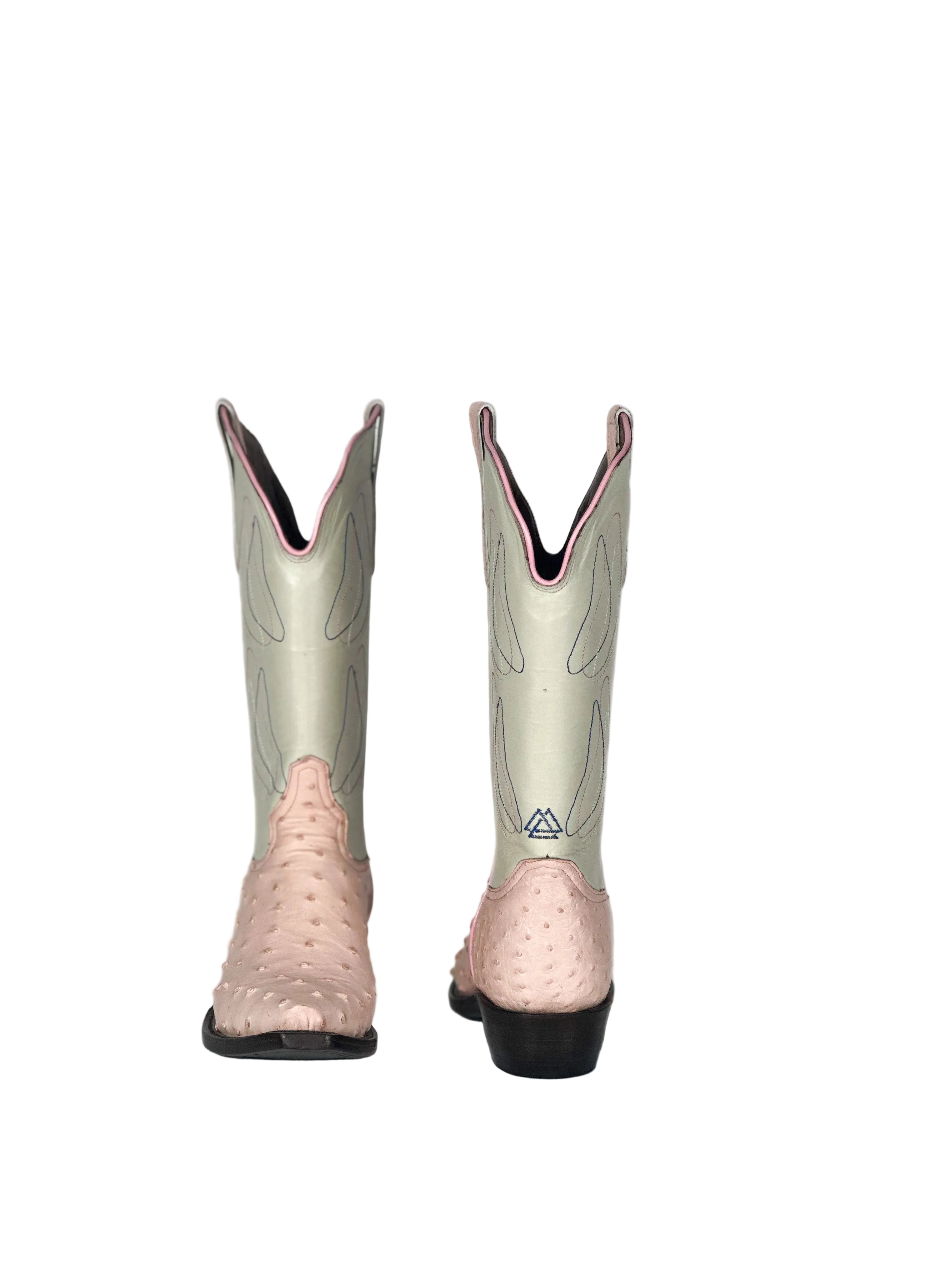 Pink Blossom Boots — angled view of handmade western boots