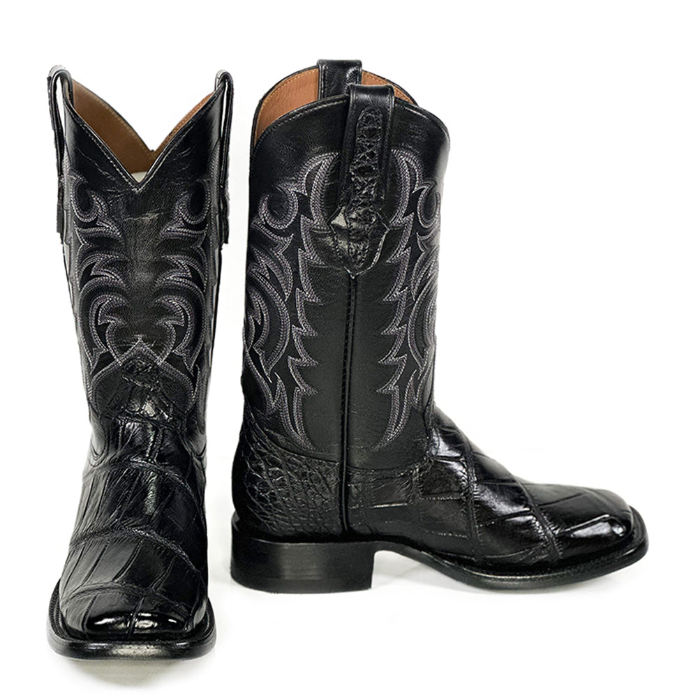 American Alligator Black Cool Boot — side view of handmade American Alligator boots