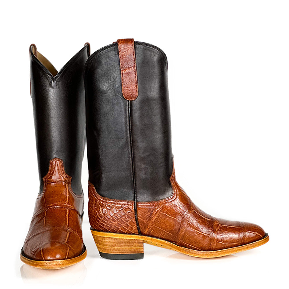 American Alligator- Bronze Boot — side view of handmade American Alligator boots