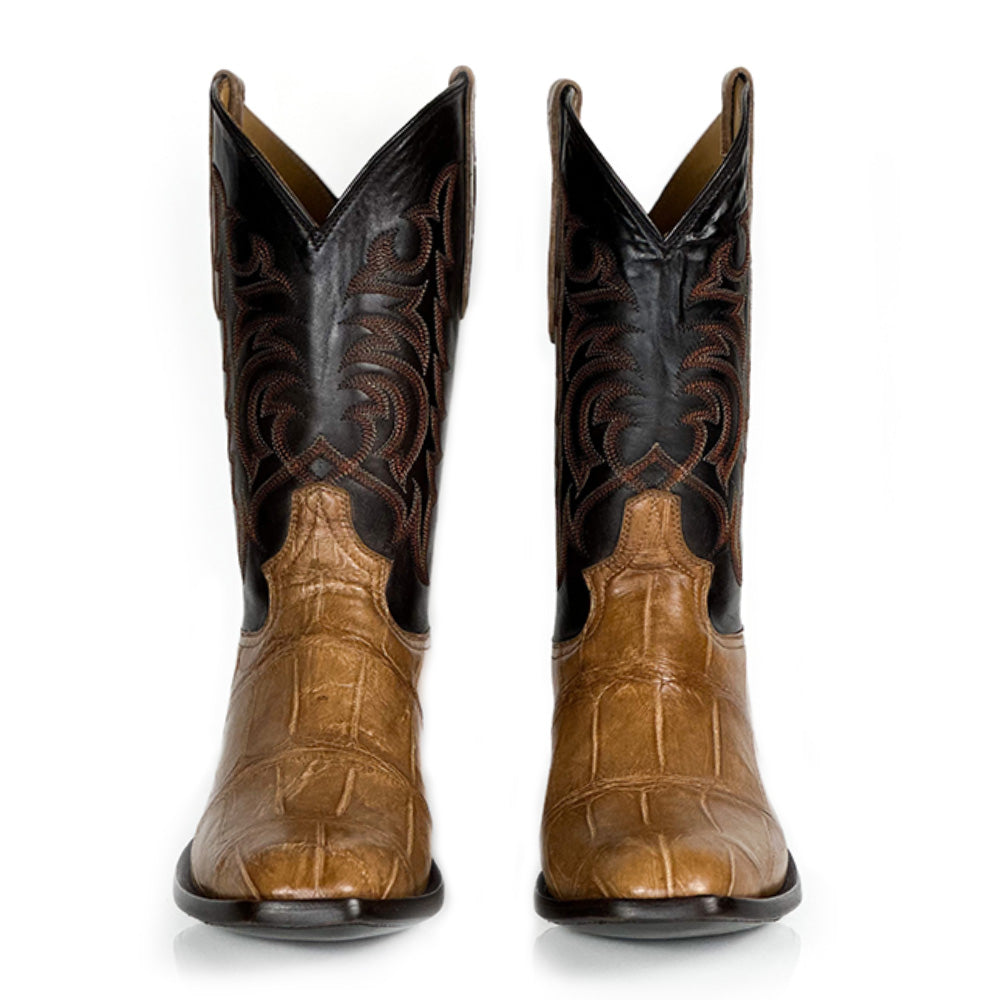 Alligator- Caramel Stitch Boot — detail shot of handmade American Alligator boots