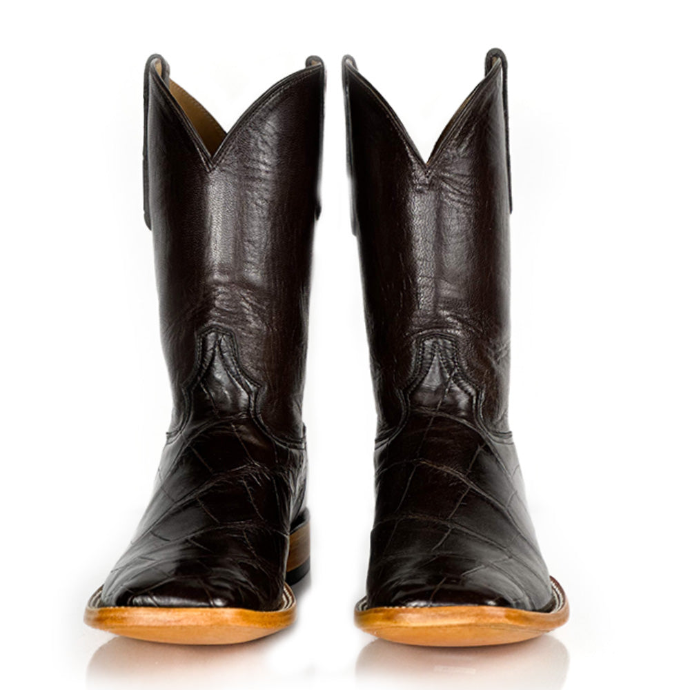 American Alligator -Choco Silk Boot — detail shot of handmade American Alligator boots