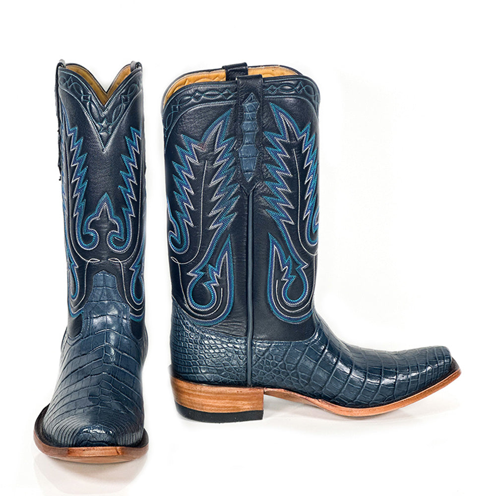 American Alligator Ferry Western Boots — side view of handmade American Alligator boots