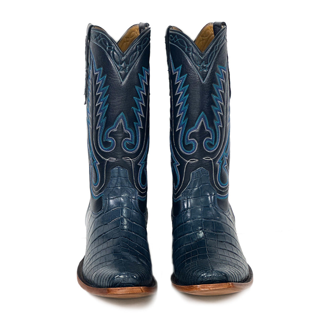 American Alligator Ferry Western Boots — detail shot of handmade American Alligator boots