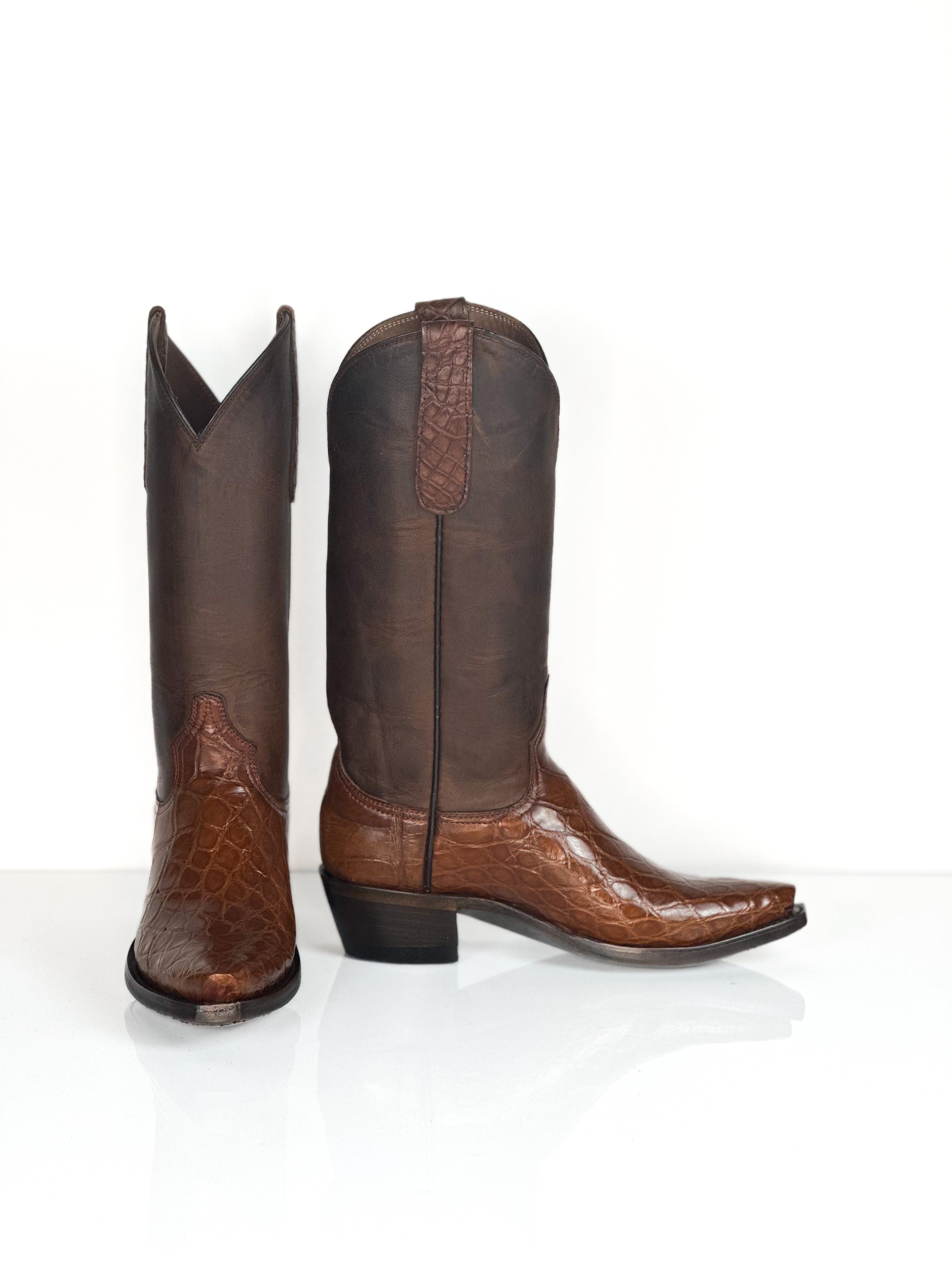 Sepia Gator Boots — detail shot of handmade alligator boots
