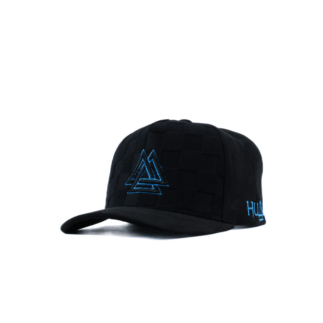 Black cap with black and blue logo