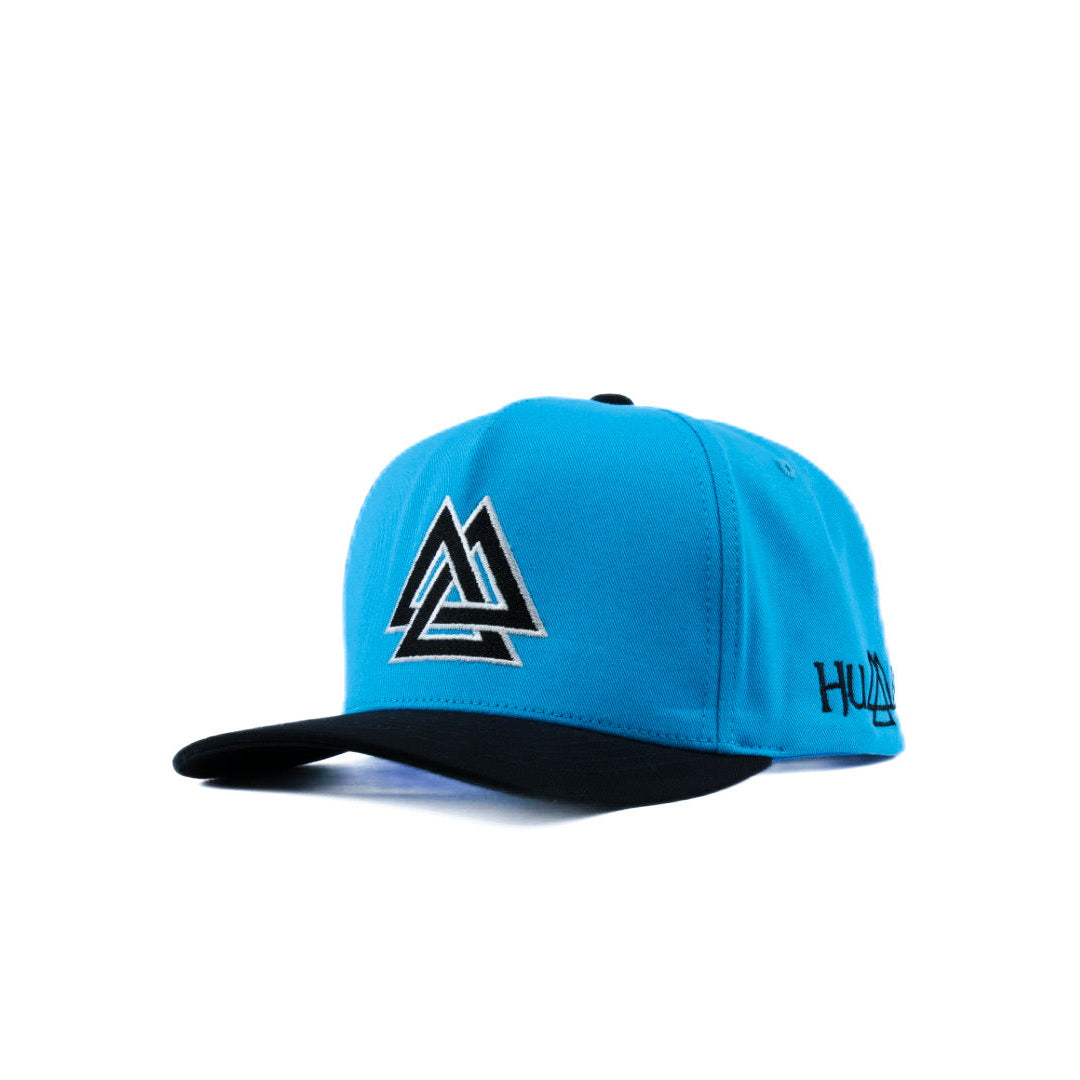 Blue mesh cap with black and blue logo