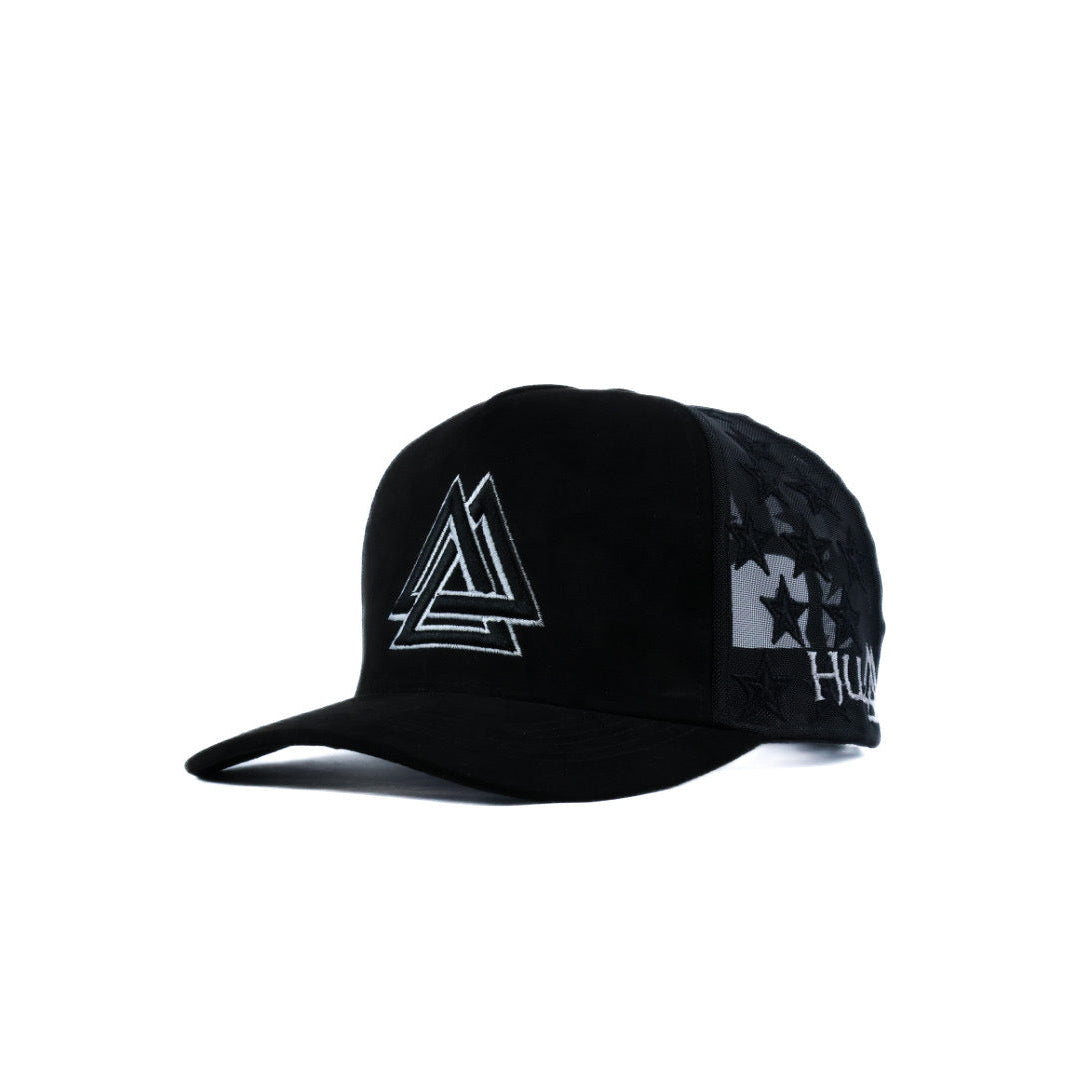 Black star mesh cap with black and white logo