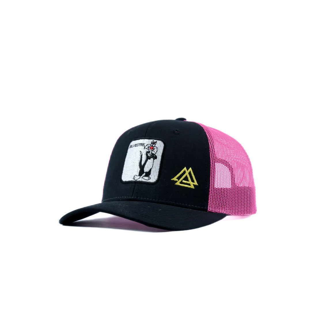 Black and pink cap with silvester and peidreros logo