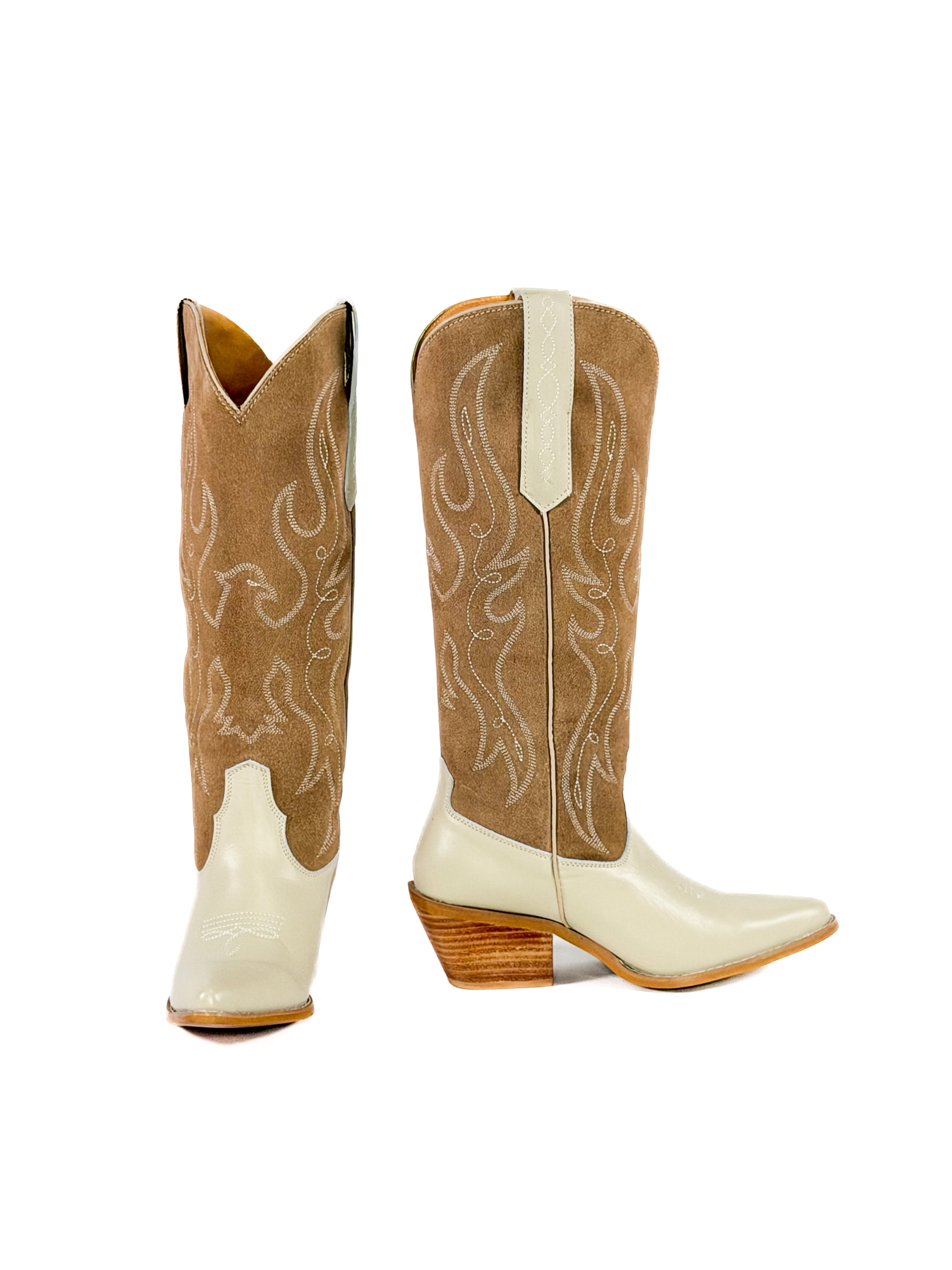 beige leather cowgirl boots