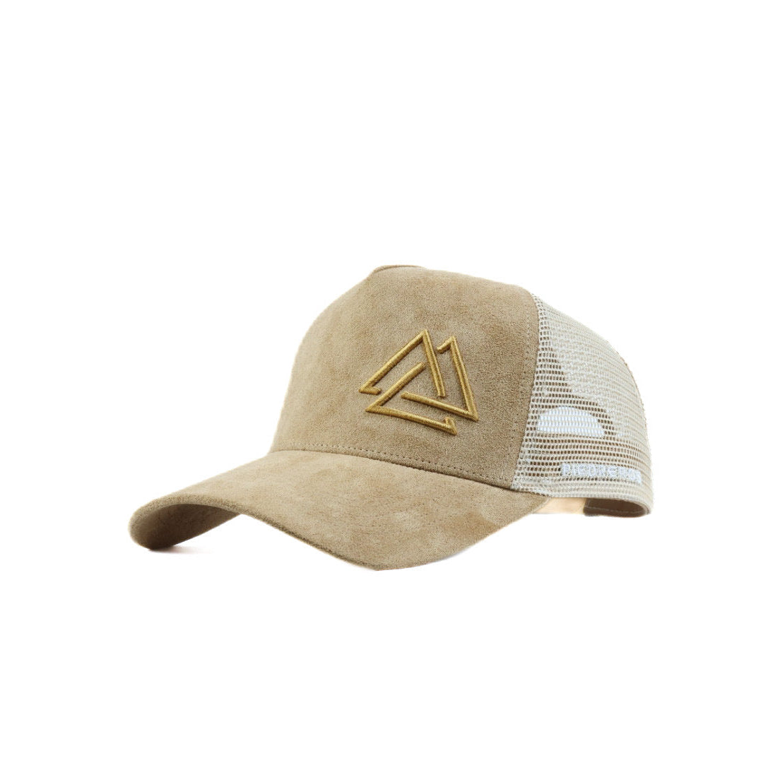 beige suede mesh cap with beige logo