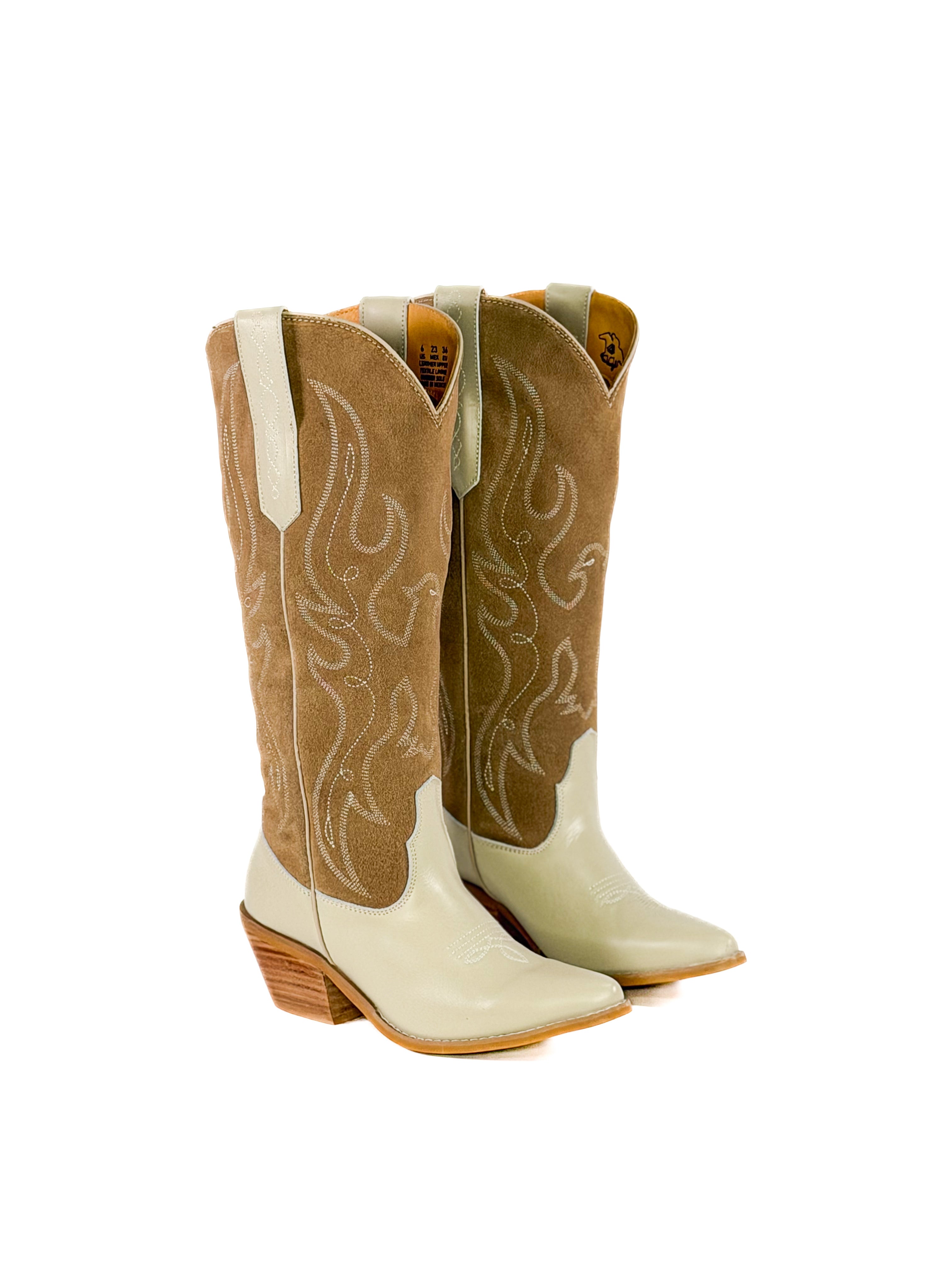 beige leather cowgirl boots