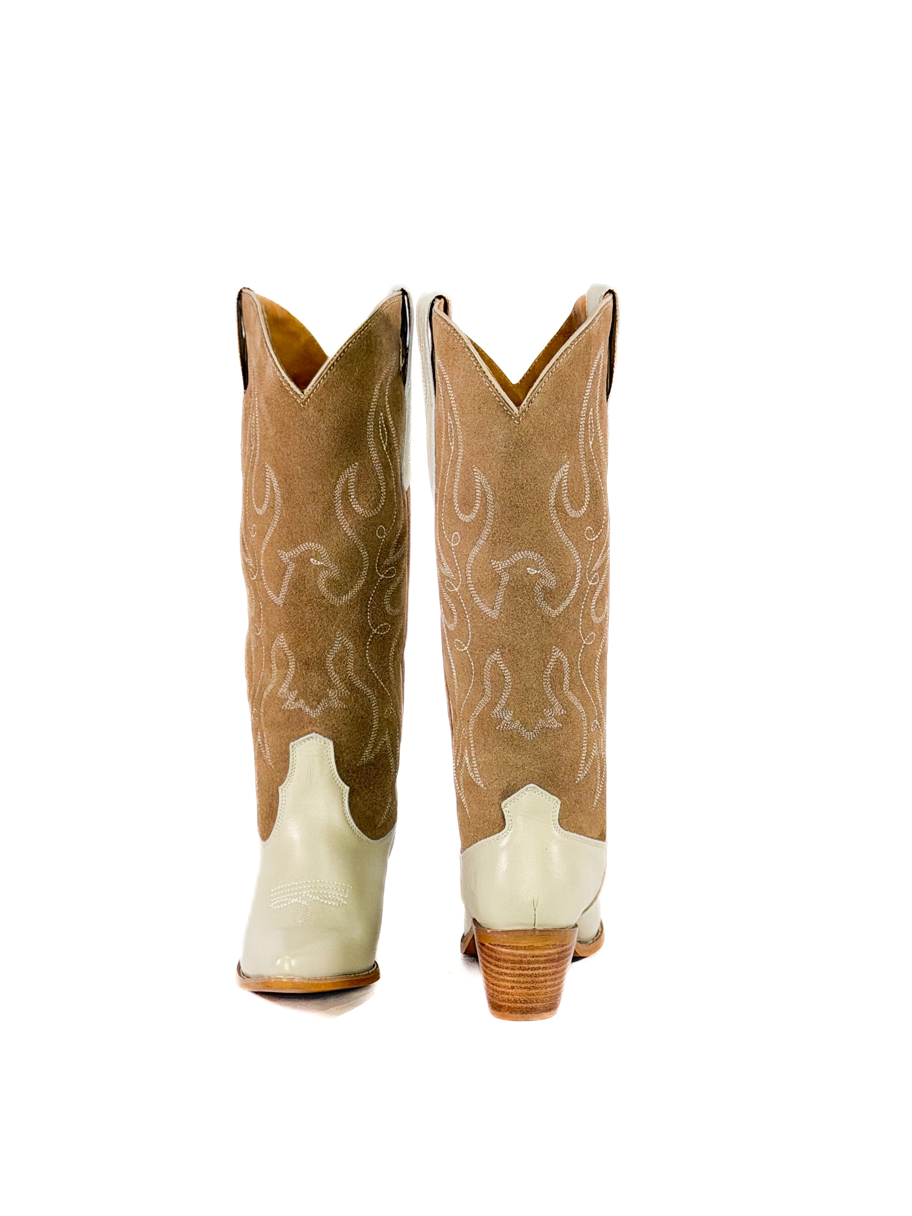 Beige leather cowgirl boots