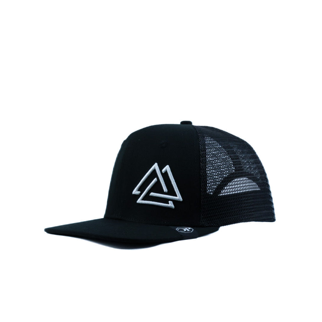 Black trucker cap with piedreros logo