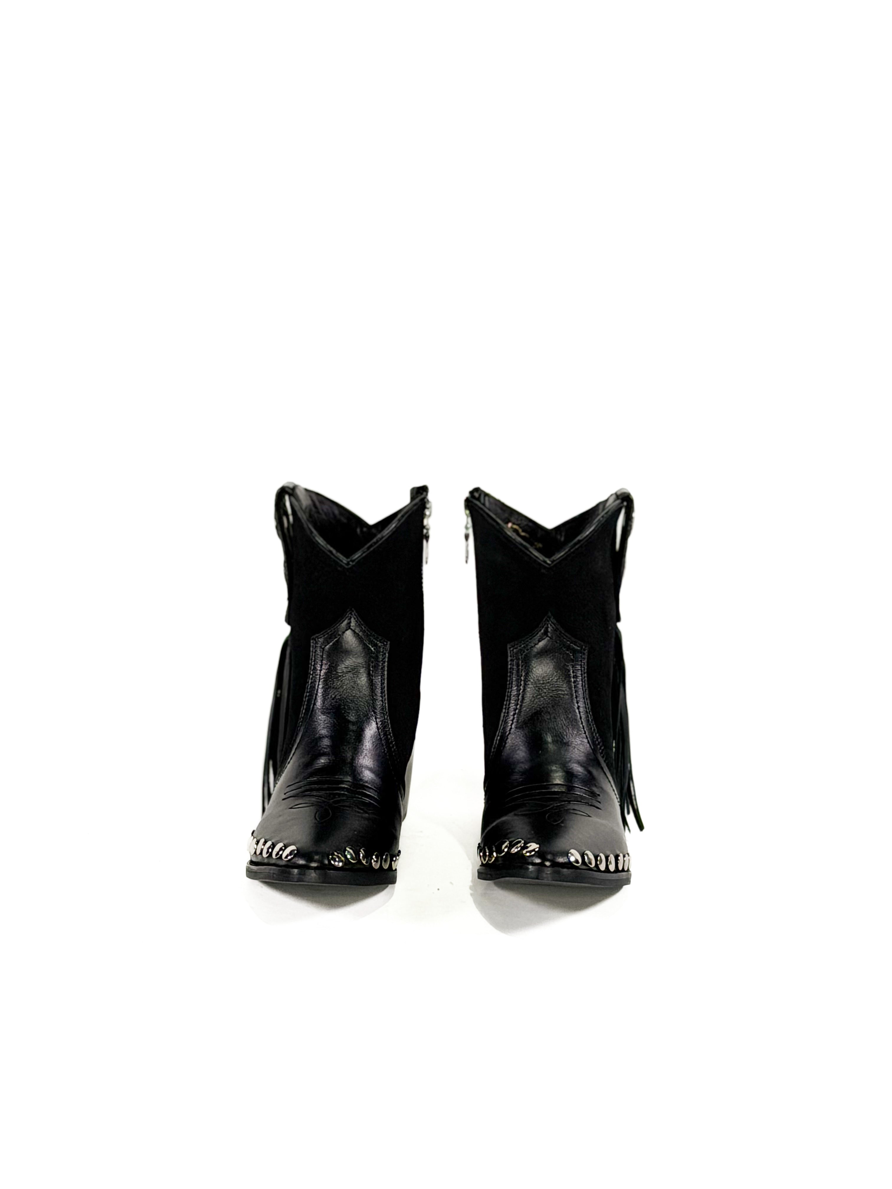 Black studded cowgirl ankle boots