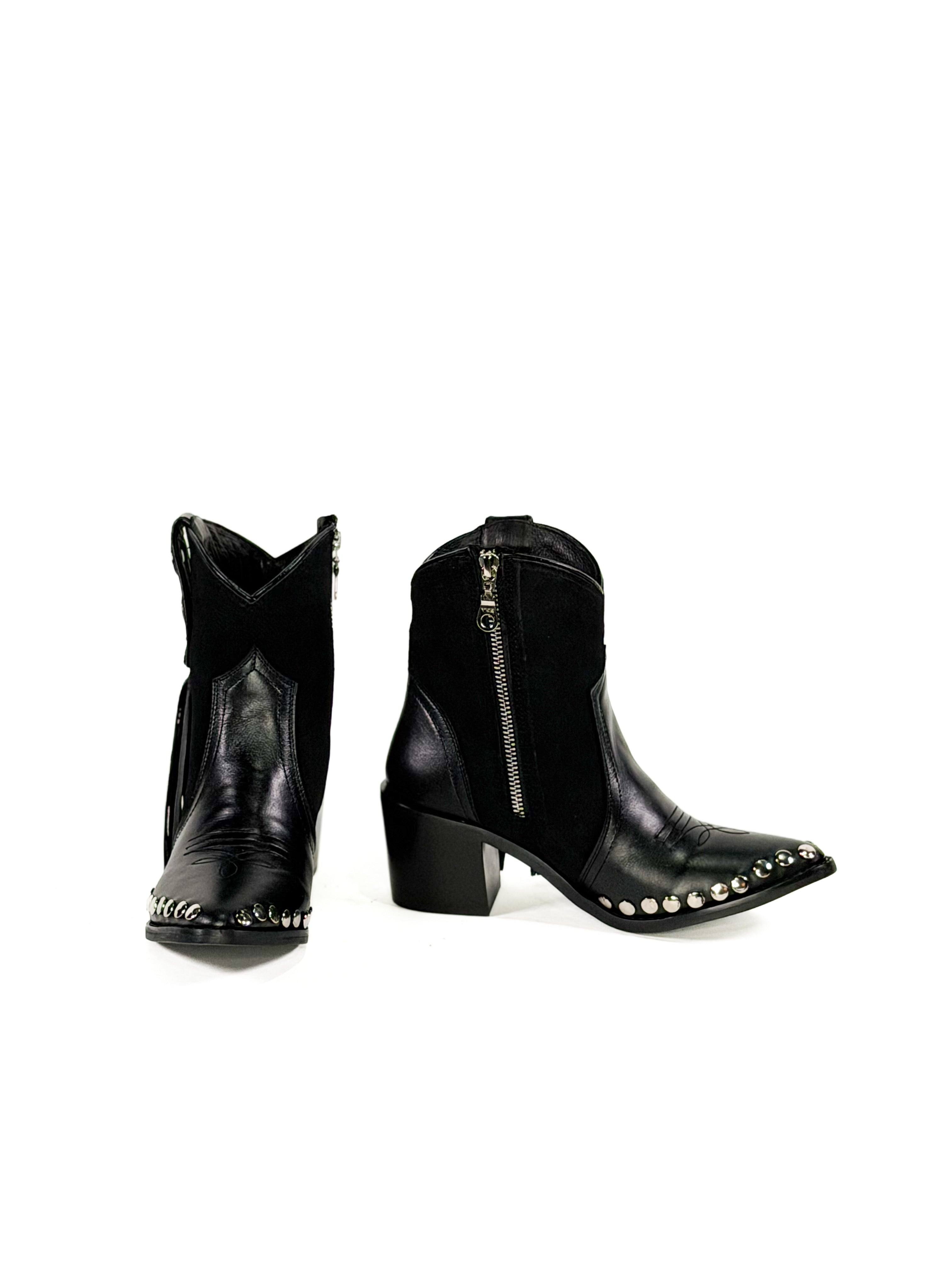 Black leather studded ankle booties
