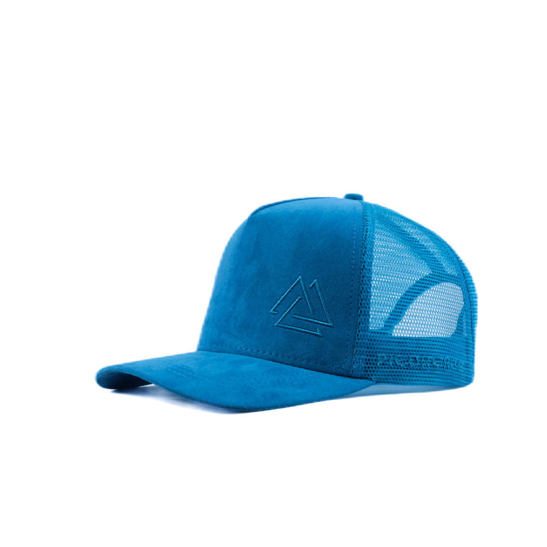 Blue suede mesh cap with blue logo