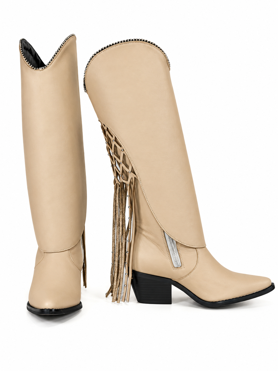 The Fringe Pearl — Leather Women's Cowboy Boot, side view