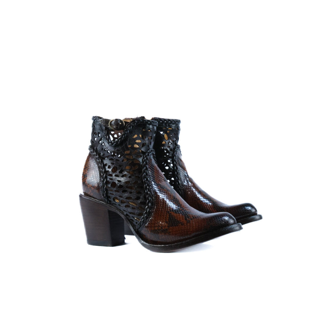 Brown python ankle boots