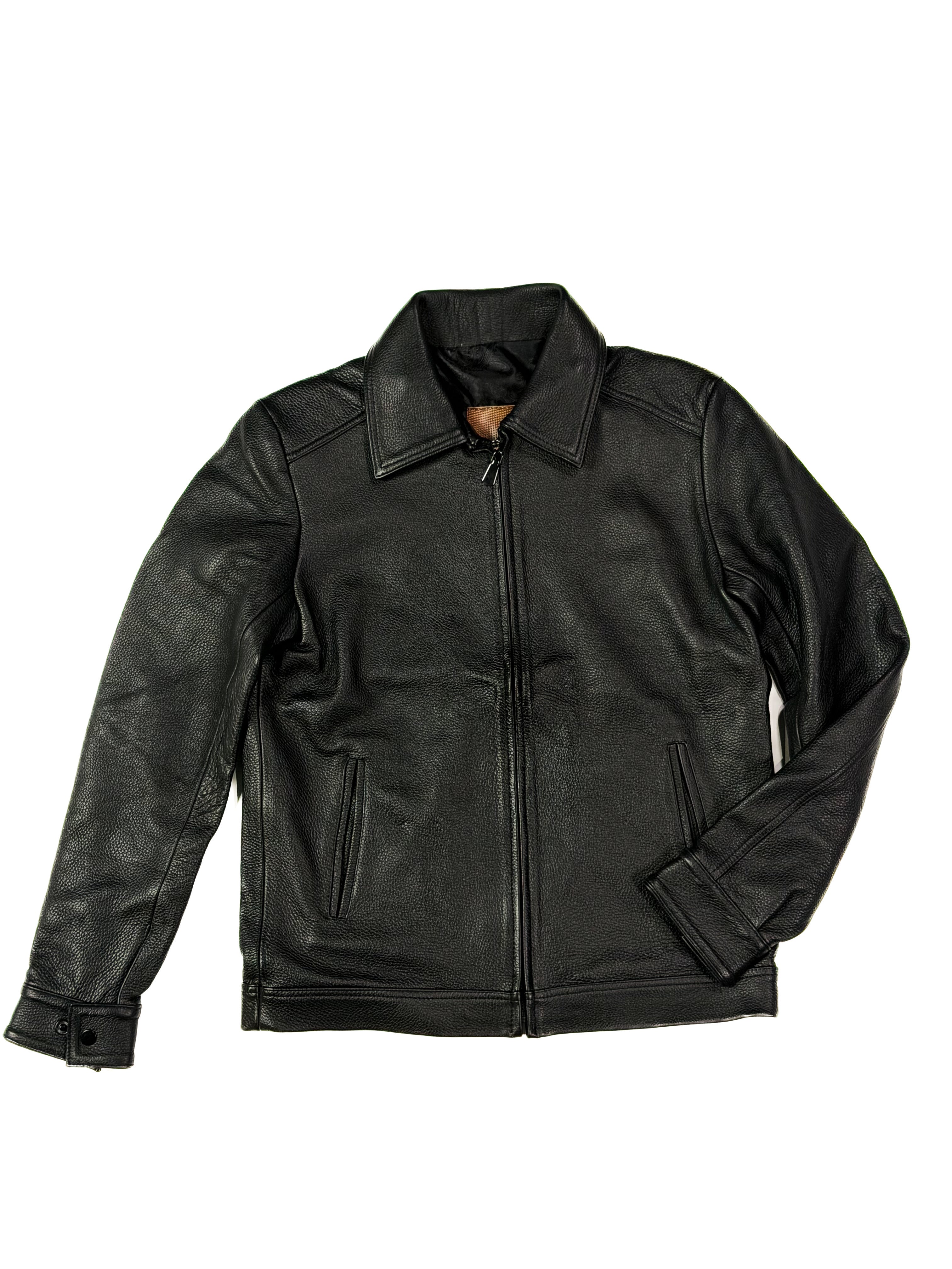 Plain zip up Black leather jacket