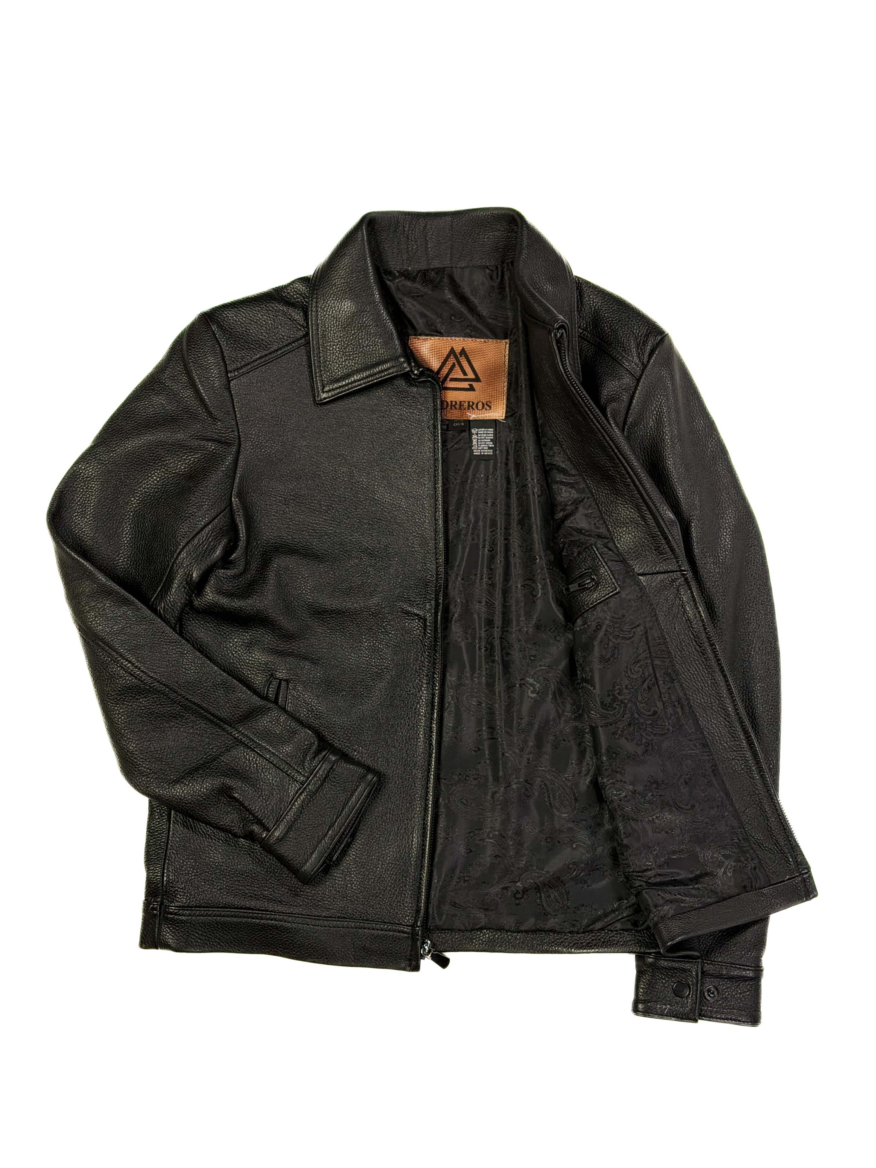 Inside of a plain Black leather jacket