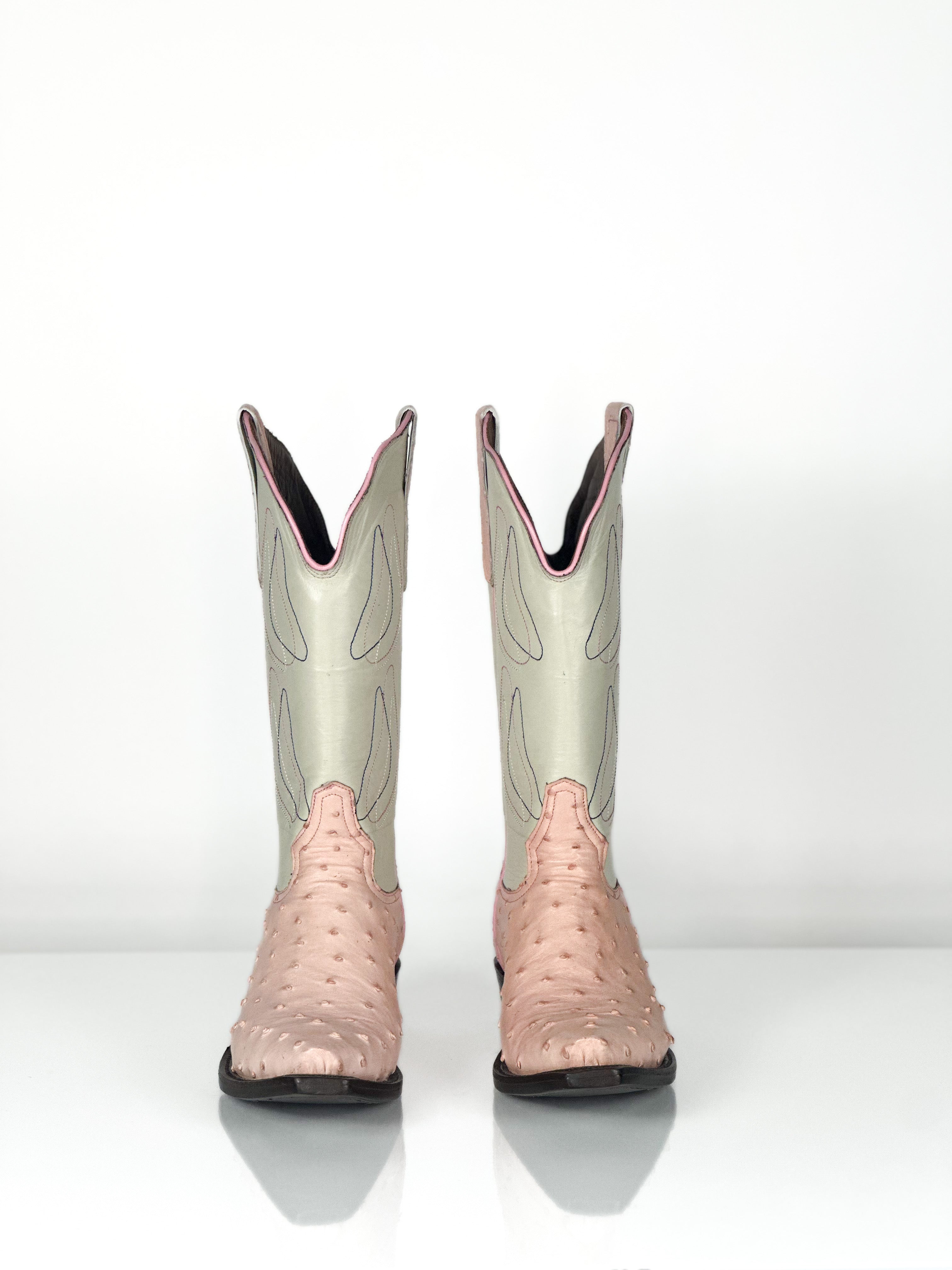 Pink Blossom Boots — side view of handmade western boots
